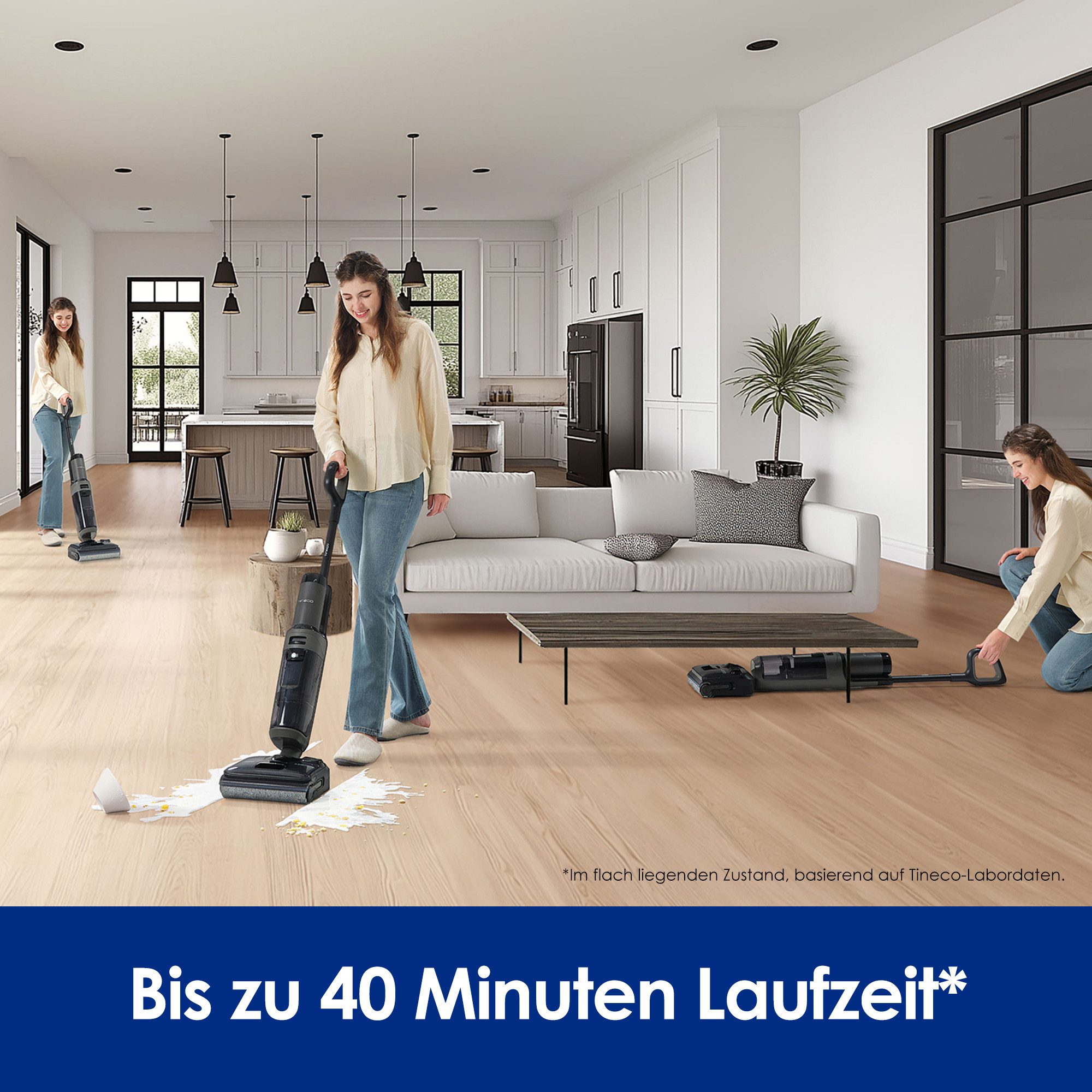 Tineco Nass-Trocken-Sauger FLOOR ONE i6 Stretch Plus, 85° Grad Heißluft-Trocknung, 220 W, beutellos, 40 Min Akku, 180° Grad Stretch Neigung, Anti-Allergiker – Bild 4 von 5