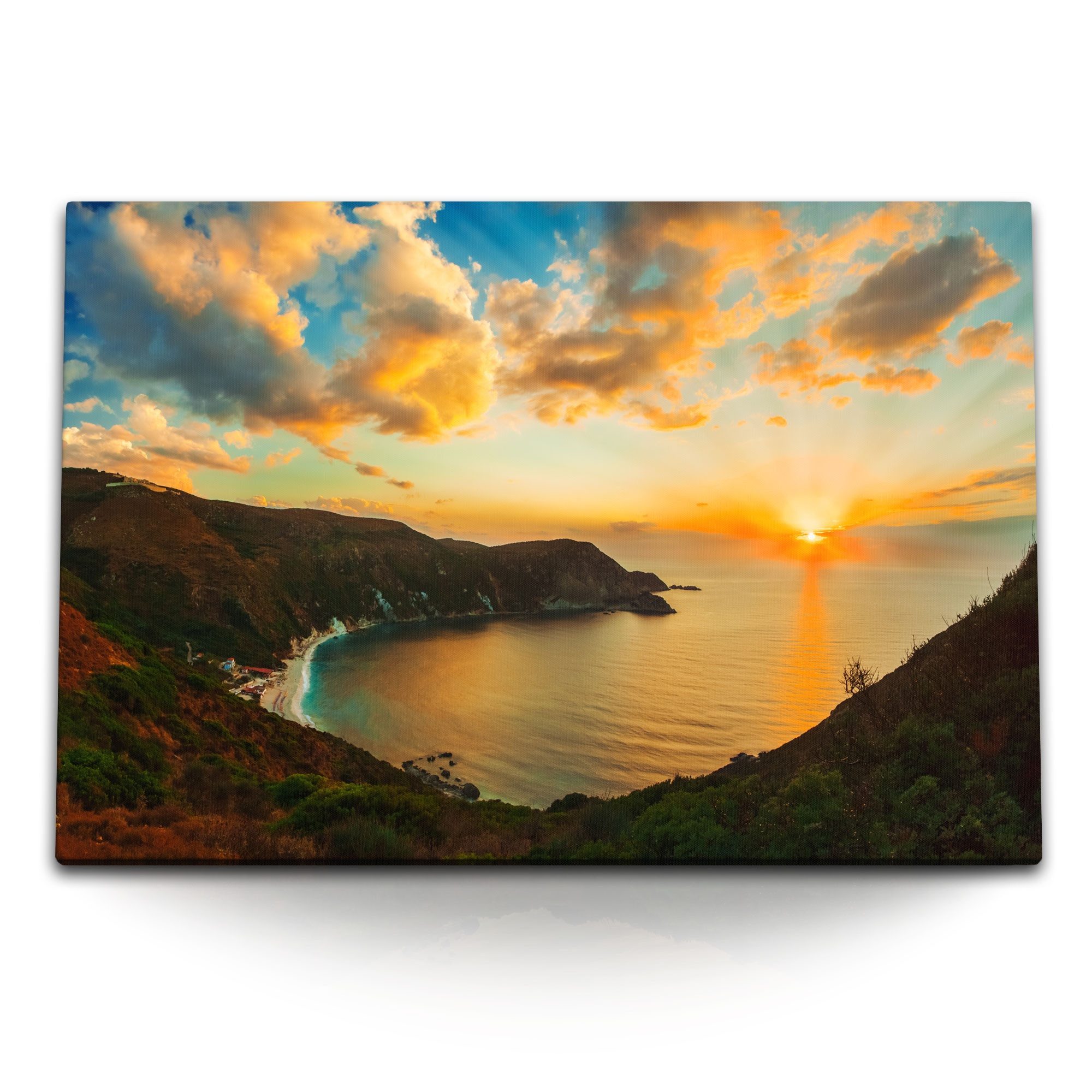 Leinwandbild 120x80cm Wandbild auf Leinwand Paralia Petani Strand Griechenland Sonn
