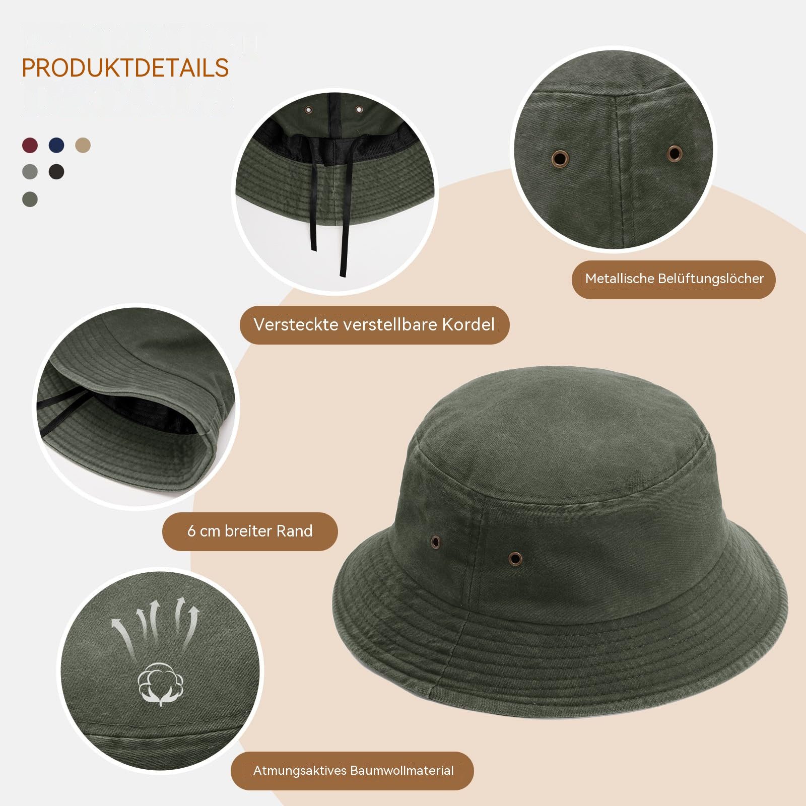 Zyronn Sonnenhut Unisex Fischerhut aus Baumwolle, verstellbarer für Damen und Herren Atmungsaktiv, faltbar,Sonnenhut Sommerhut, für Strand und Reisen
