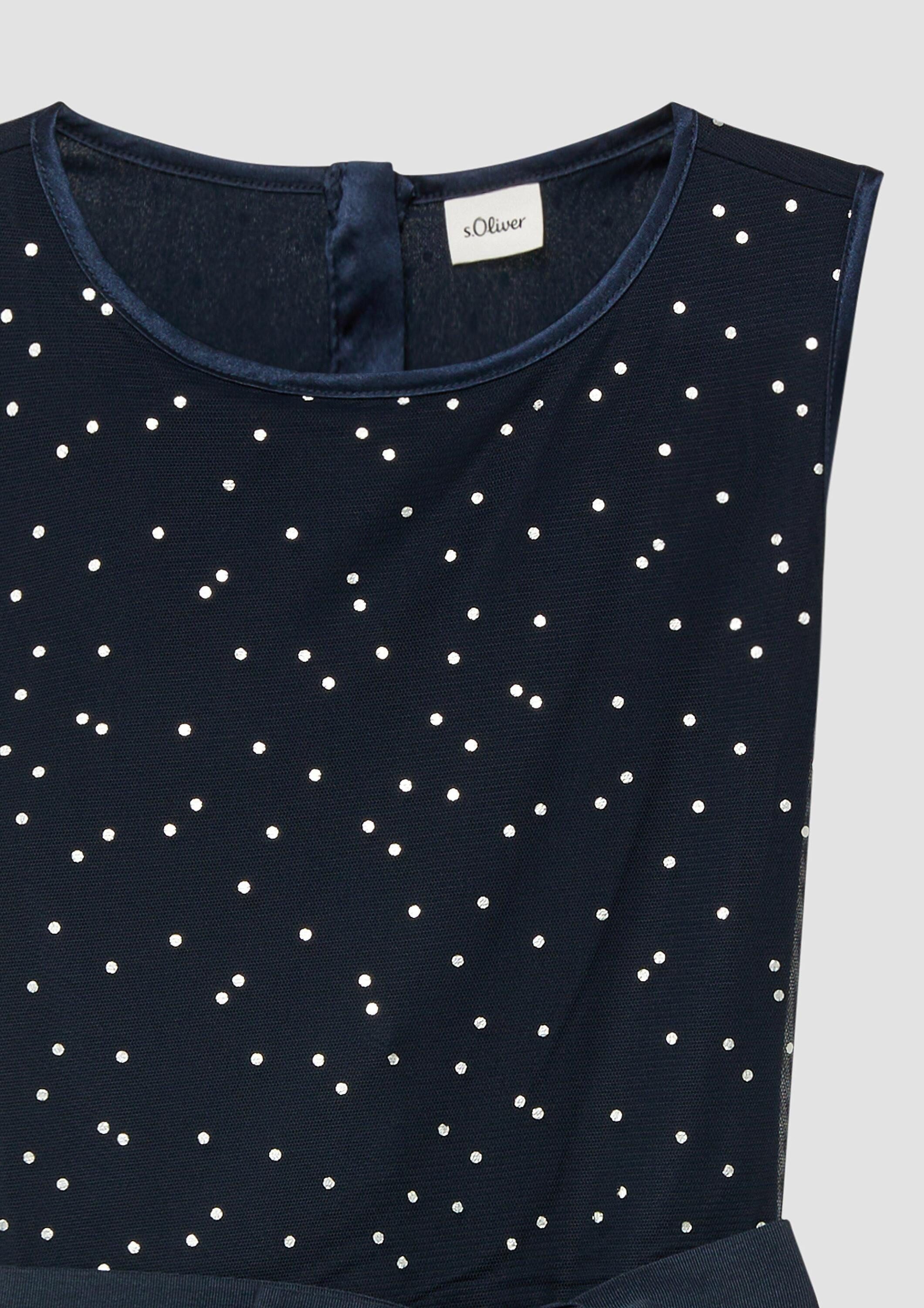 s.Oliver Midikleid Kleid Ärmelloses Mesh-Kleid mit silbernen Pünktchen