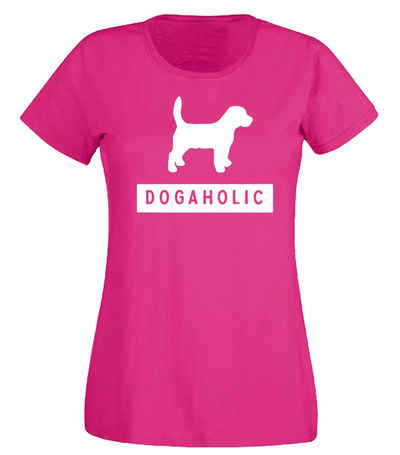 G-graphics T-Shirt Damen T-Shirt - Dogaholic mit trendigem Frontprint, Slim-fit, Aufdruck auf der Vorderseite, Spruch/Sprüche/Print/Motiv, für jung & alt