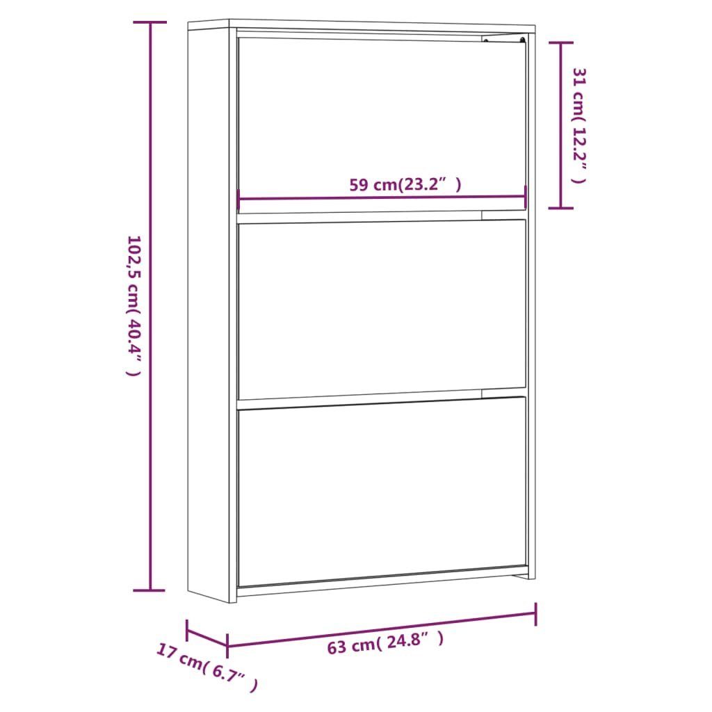 mit Spiegel Fächer 63x17x102,5 cm 3 furnicato Schuhschrank Hochglanz-Weiß