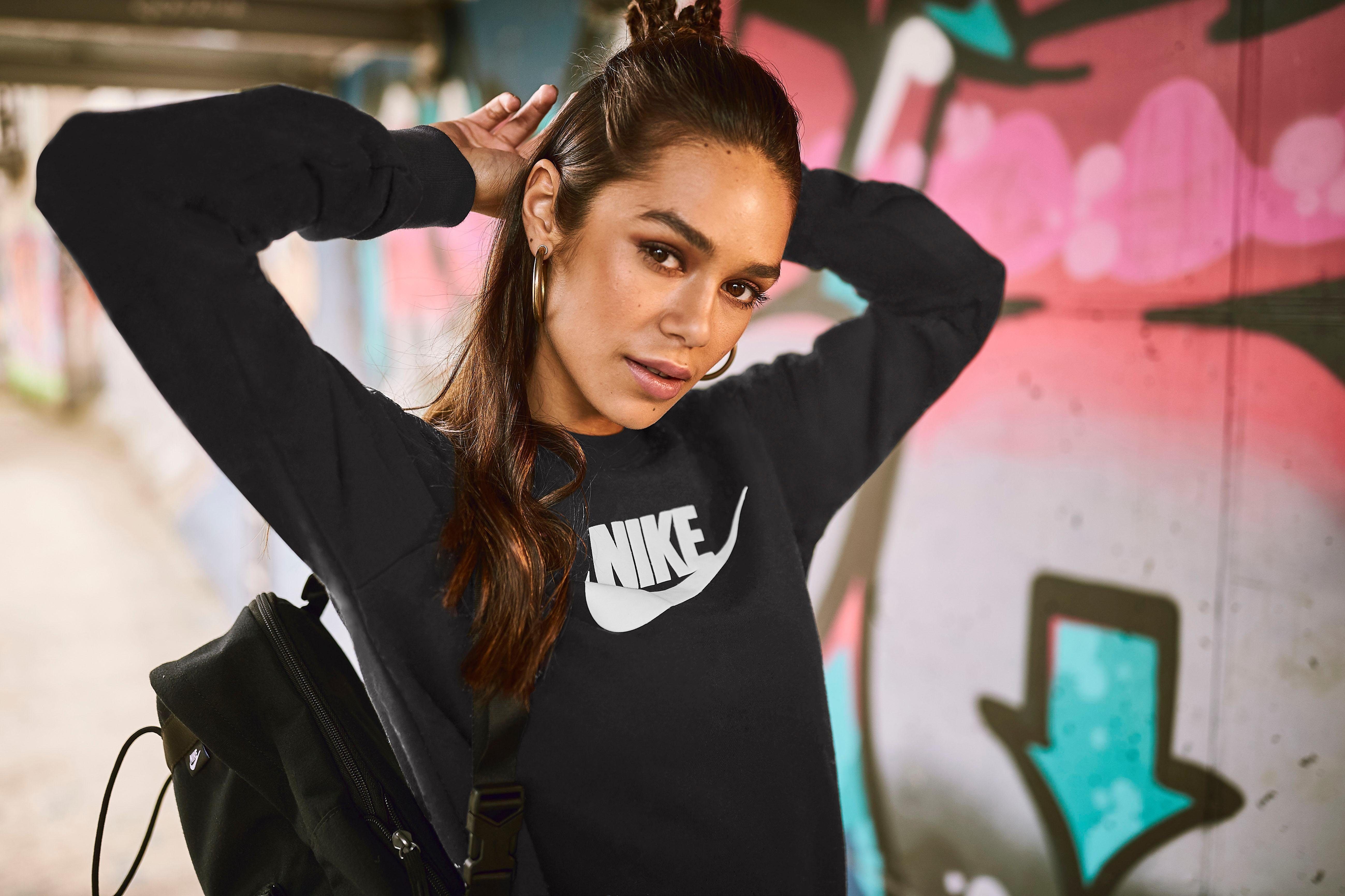 schwarz-weiß Nike CREW Sportswear FLEECE WOMEN Sweatshirt ESSENTIAL