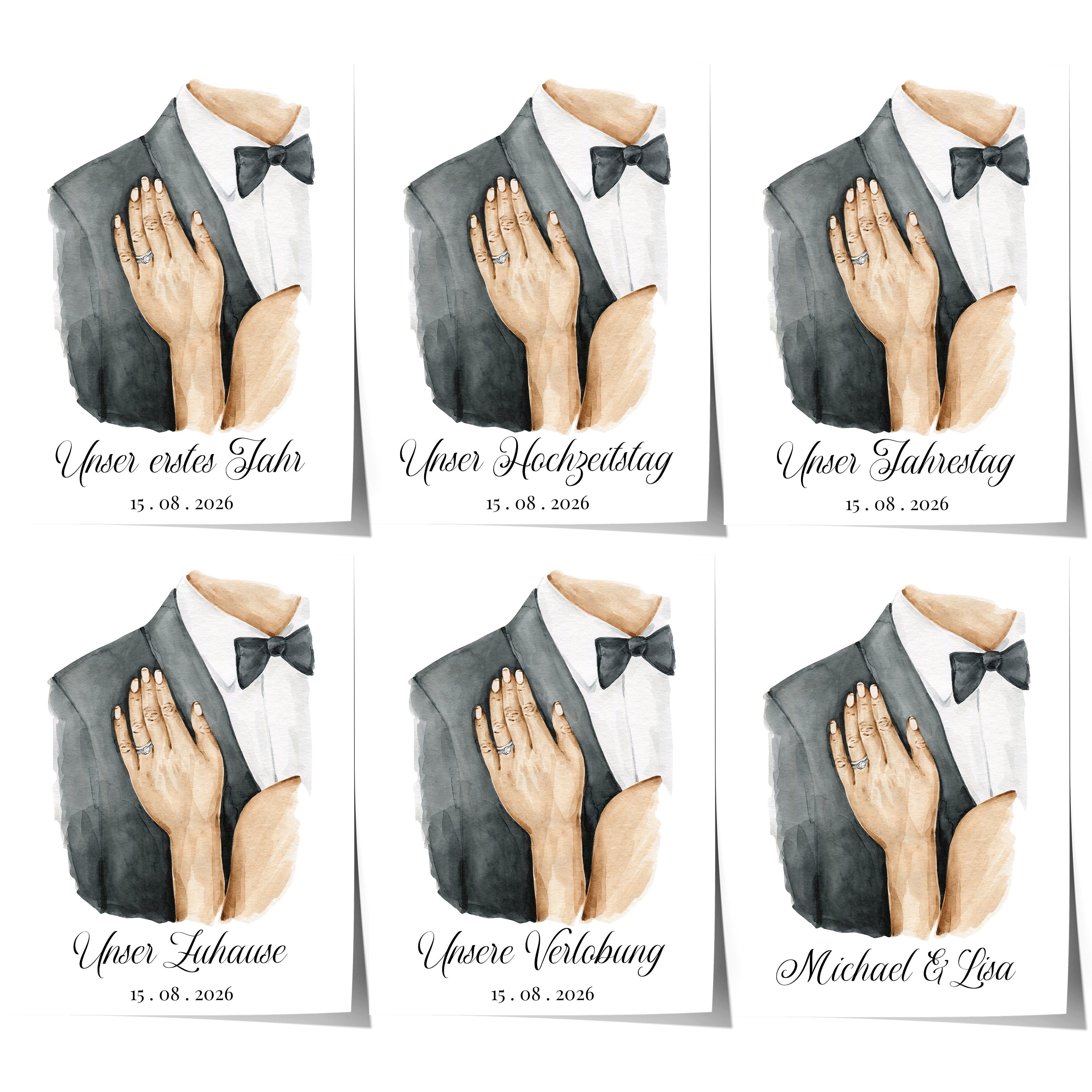 JUSTGOODMOOD Poster Personalisiertes Hochzeit Geschenkidee Paar Hände llustration Jahresta, B (1 St)