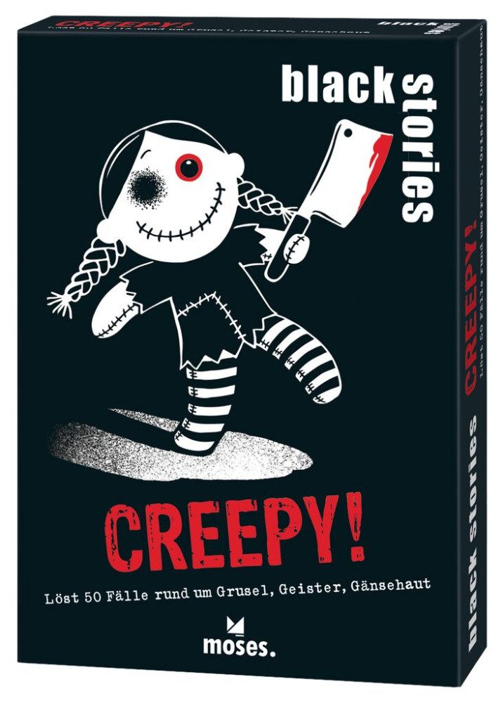 Moses. Verlag Spiel Black Stories Creepy! Kartenspiel, 50 Rätsel zum Gruseln