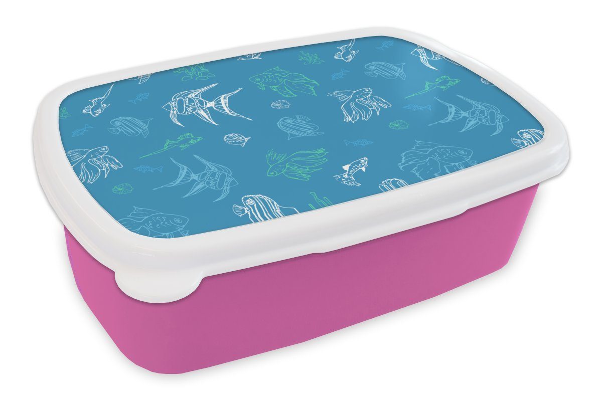 MuchoWow Lunchbox Fisch - Pastell - Meer, Kunststoff, (2-tlg), Brotbox für Erwachsene, Brotdose Kinder, Snackbox, Mädchen, Kunststoff rosa