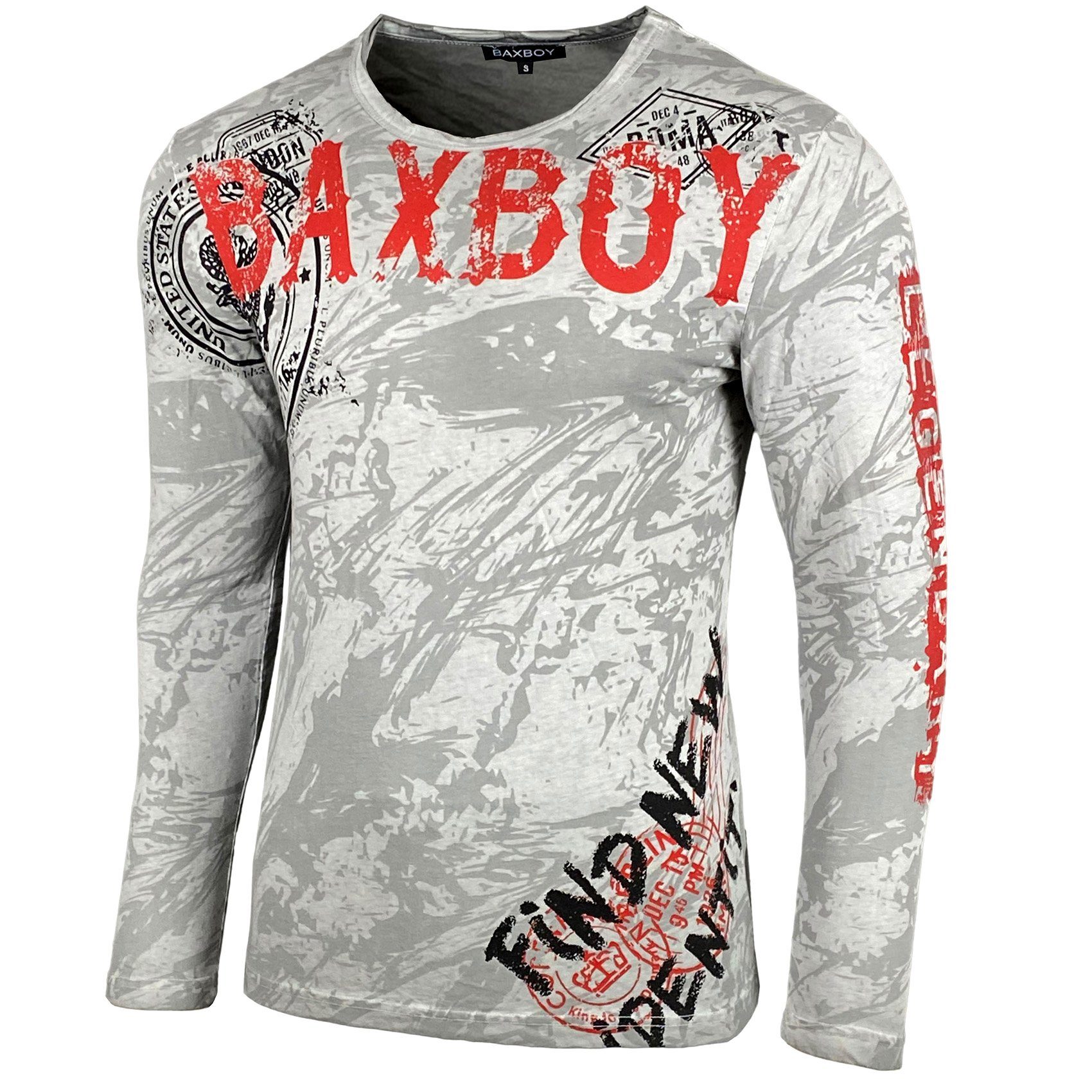 Baxboy Longshirt Baxboy Herren Longsleeve T-Shirt Moderner Männer Langarmshirt B-701 Grau