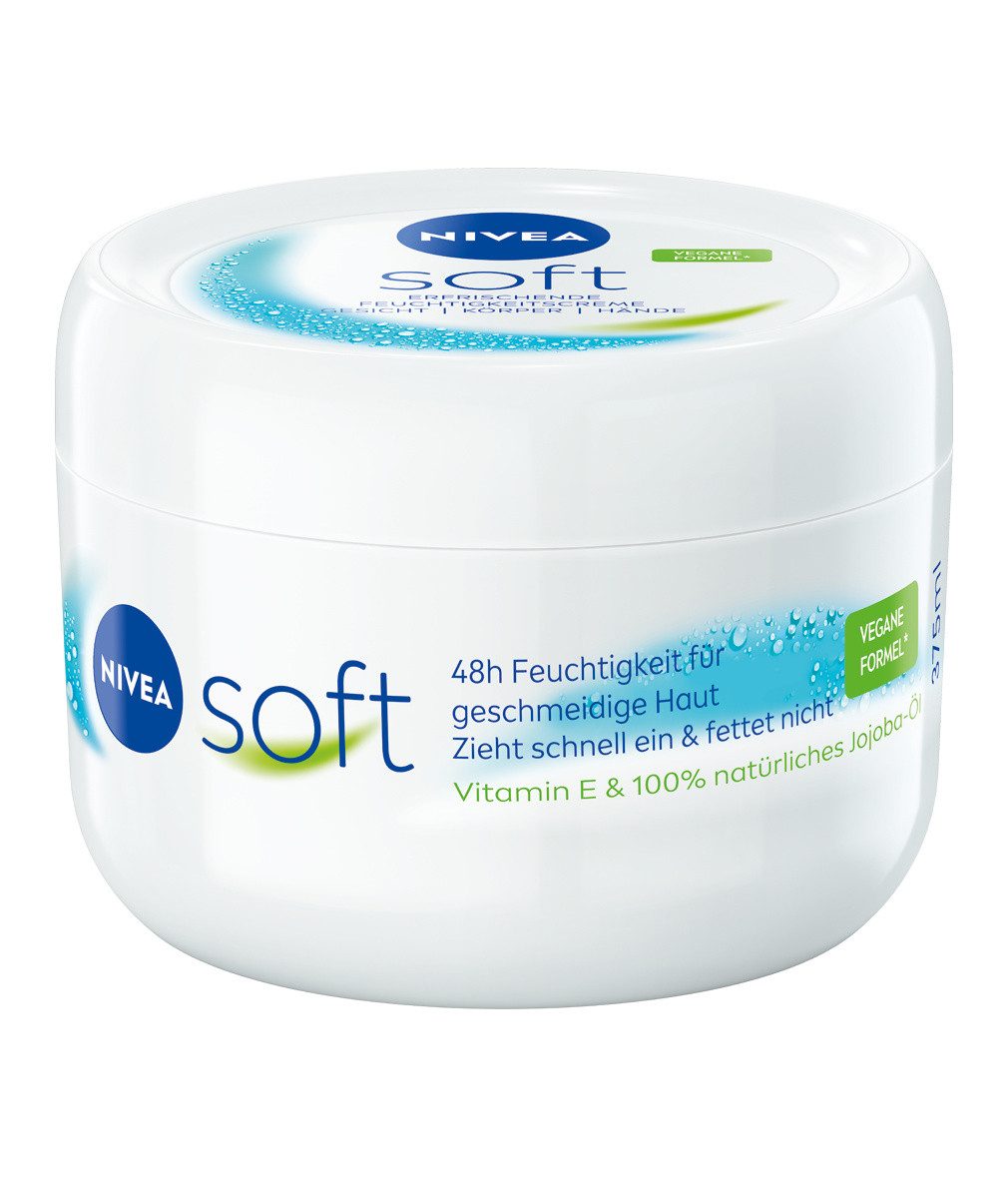 Nivea Hautcreme Soft 3 x 375ml 48h intensive Feuchtigkeit Vegane Formel Packung, 3-tlg., 48h intensive Feuchtigkeit