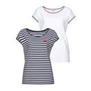 AJC Rundhalsshirt (2er-Pack) gestreift mit Stickerei und einfarbig mit sportlicher Blende