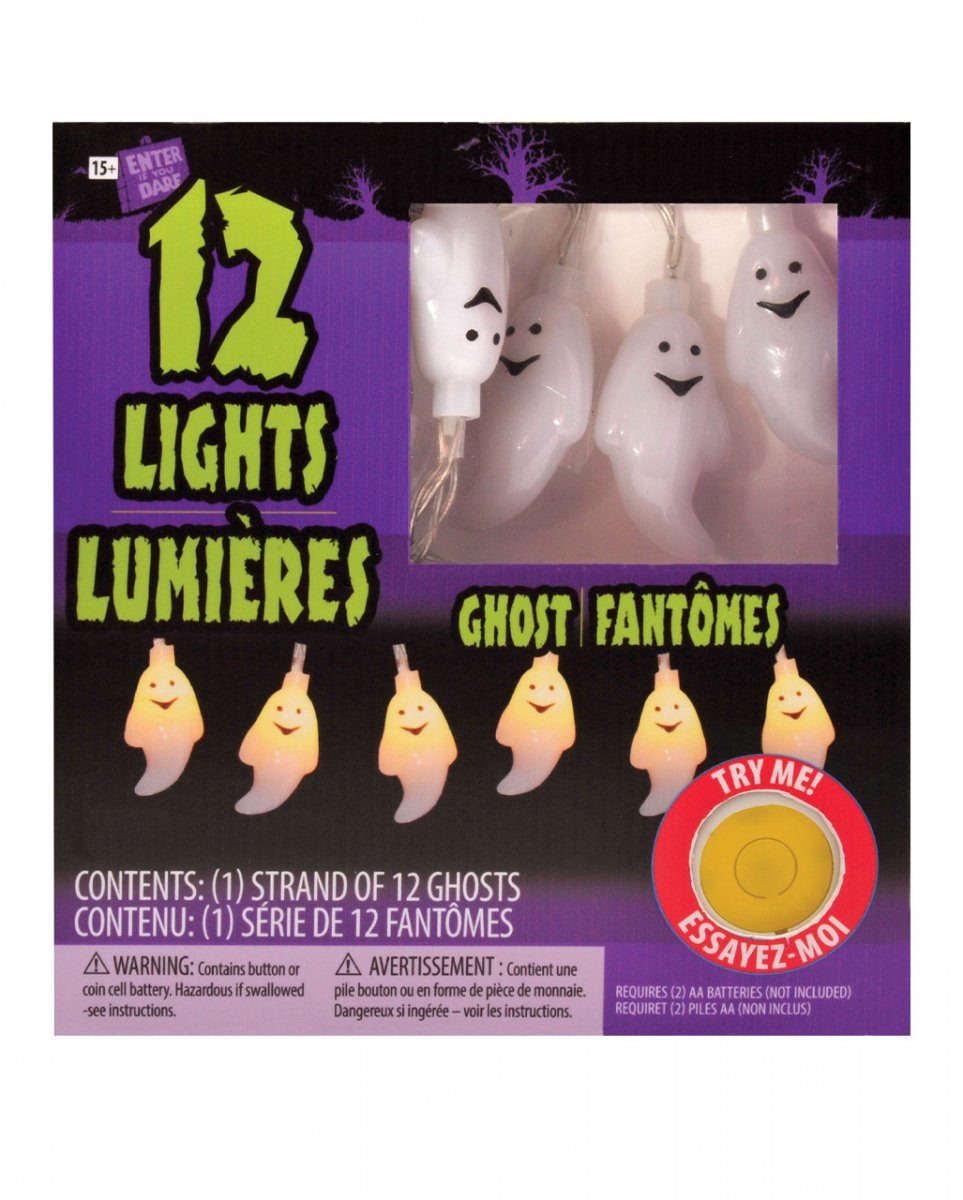 Lichterkette mit e LEDs Geister 12 Freundliche Horror-Shop Dekofigur für