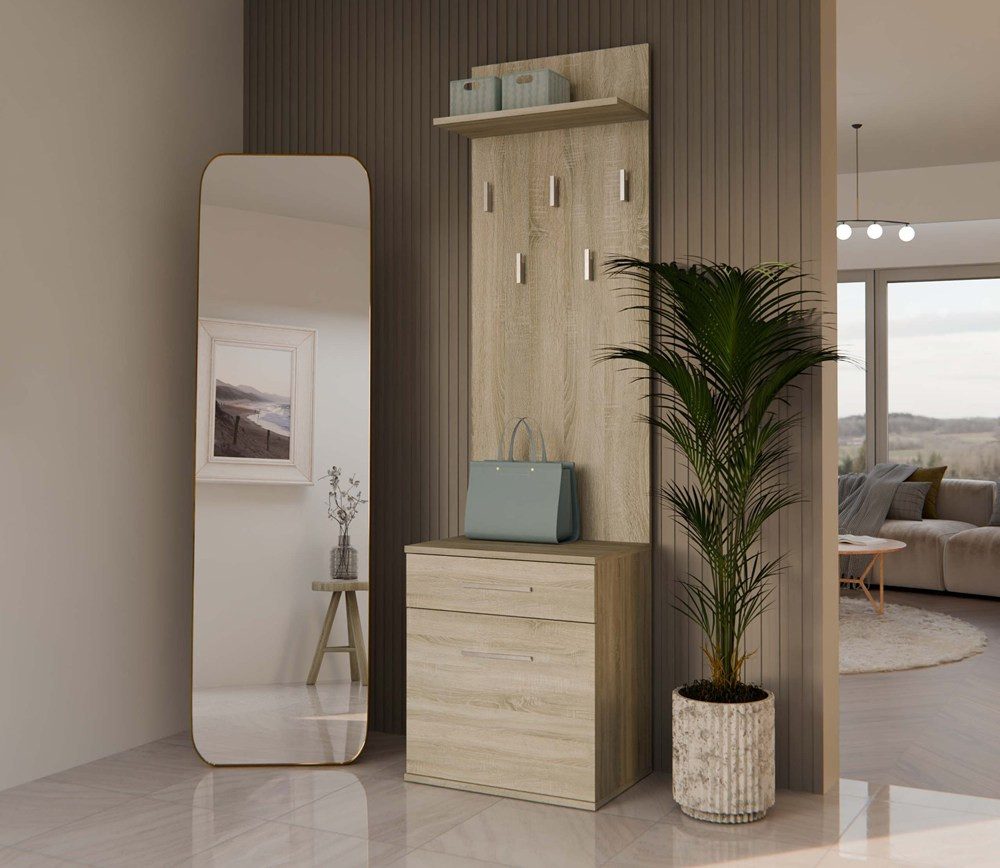 Raumhirsch Furniture Wandgarderobe Garderobenständer, Garderobe mit Schuhbank & Sitzbank (Maße 50 x 180 x 35 cm, 5 Haken), Praktischer, verschiedene Farbvarianten, pflegeleicht