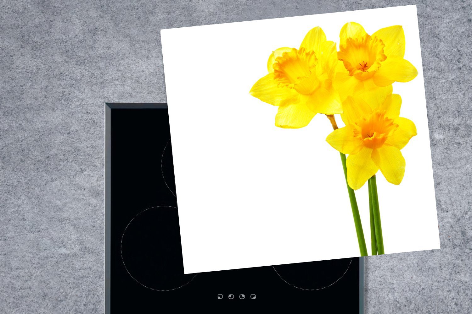 MuchoWow Blumen cm, 78x78 tlg), Herdblende-/Abdeckplatte Gelb, für (1 Arbeitsplatte - Vinyl, Narzissen Ceranfeldabdeckung, - küche