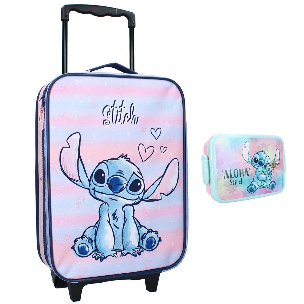 Disney Weichgepäck-Trolley Lilo und Stitch 2 tlg. Set Kinder Trolley Reisekoffer Lunchbox, 2 Rollen