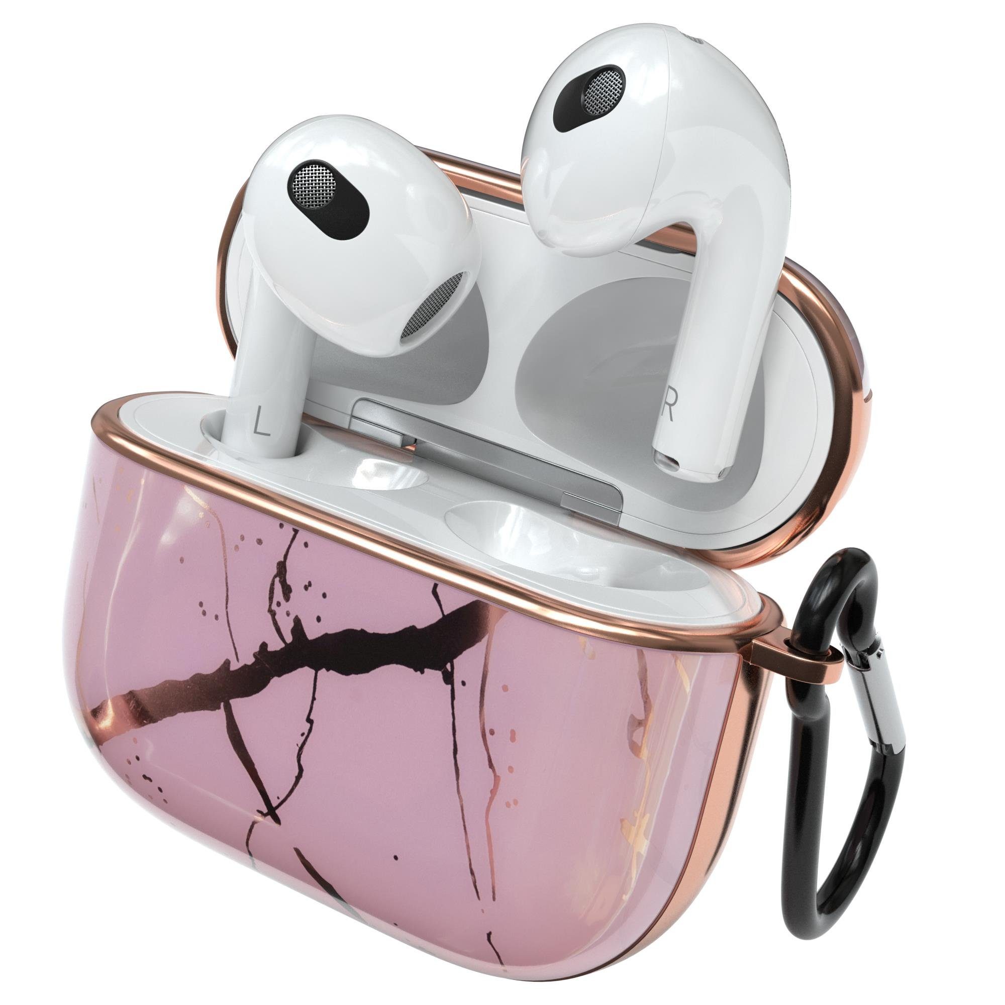 EAZY CASE Kopfhörer-Schutzhülle IMD Motiv Case kompatibel mit Apple AirPods 3, Hülle Fullcover Bumper mit Handschlaufe Schutzhülle Rosa / Roségold