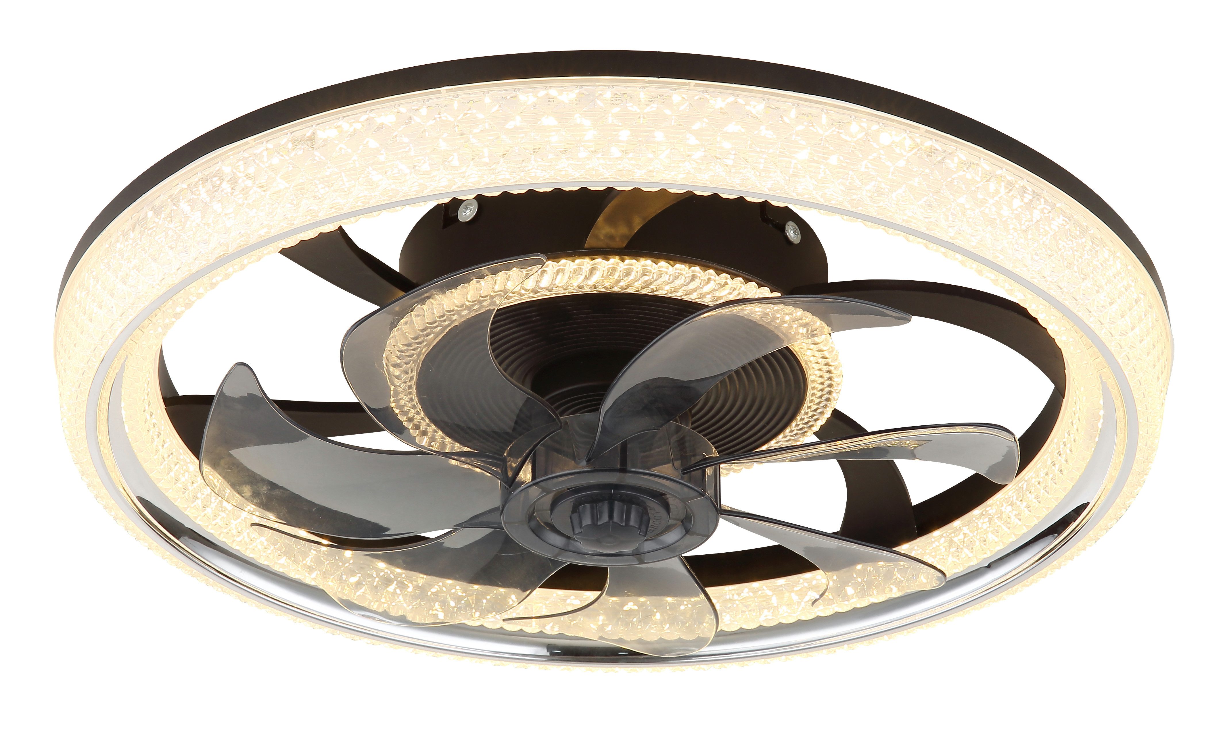 GLOBO LIGHTING Deckenleuchte CIRILLA, LED fest integriert, Deckenventilator Schwarz, Acryl kristall, dimmbar, LED 30W