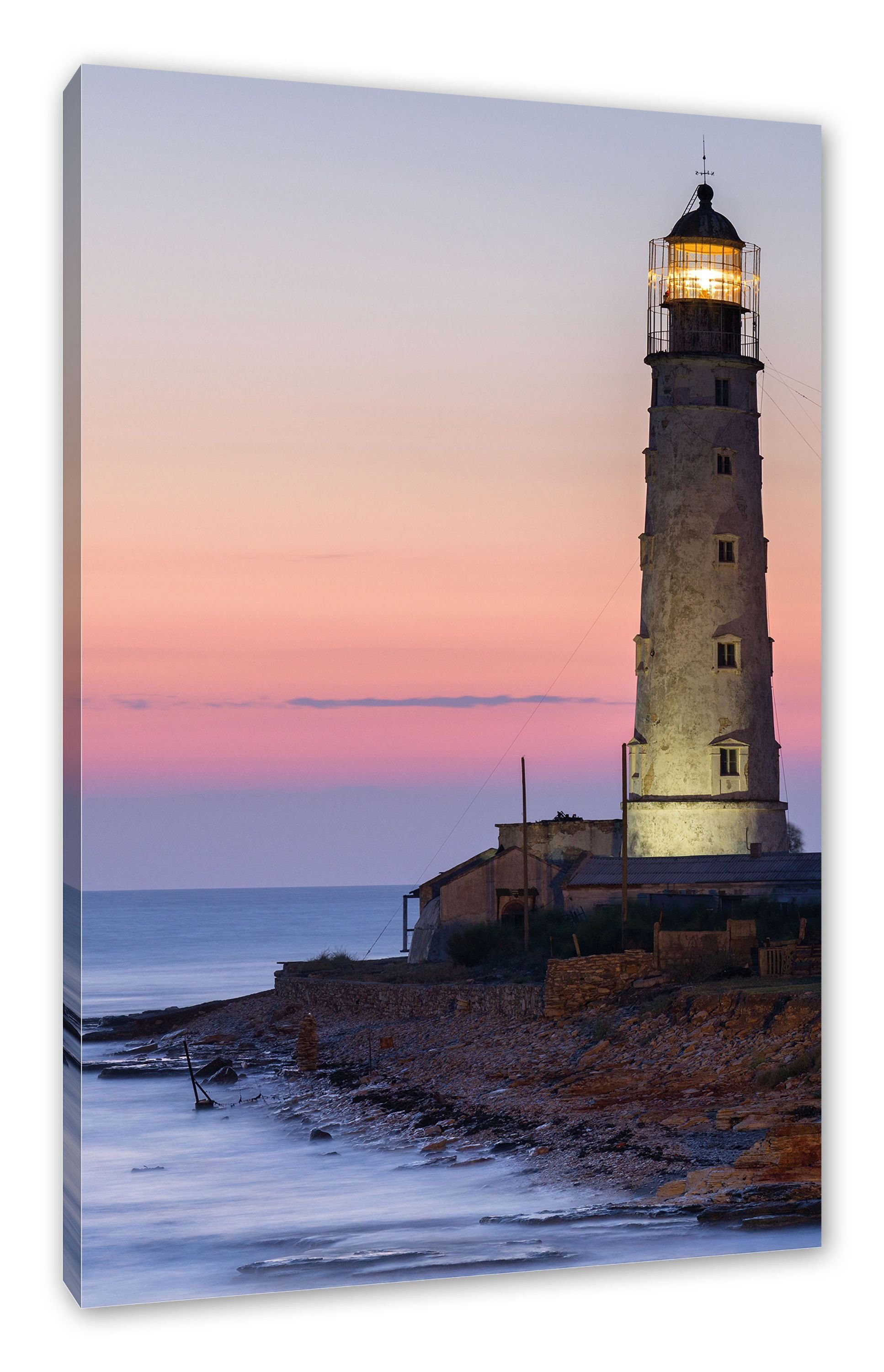 St), Abenddämmerung, inkl. Leuchtturm fertig Pixxprint Abenddämmerung Leinwandbild Leuchtturm Leinwandbild Zackenaufhänger bespannt, in (1 in