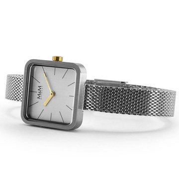 M&M Quarzuhr Armbanduhr Damen silber / gold Mini Square, (1-tlg), Analoguhr eckig mit Metallarmband Edelstahlarmband, Designer Uhr, deutsche Manufaktur, inkl. edles Etui