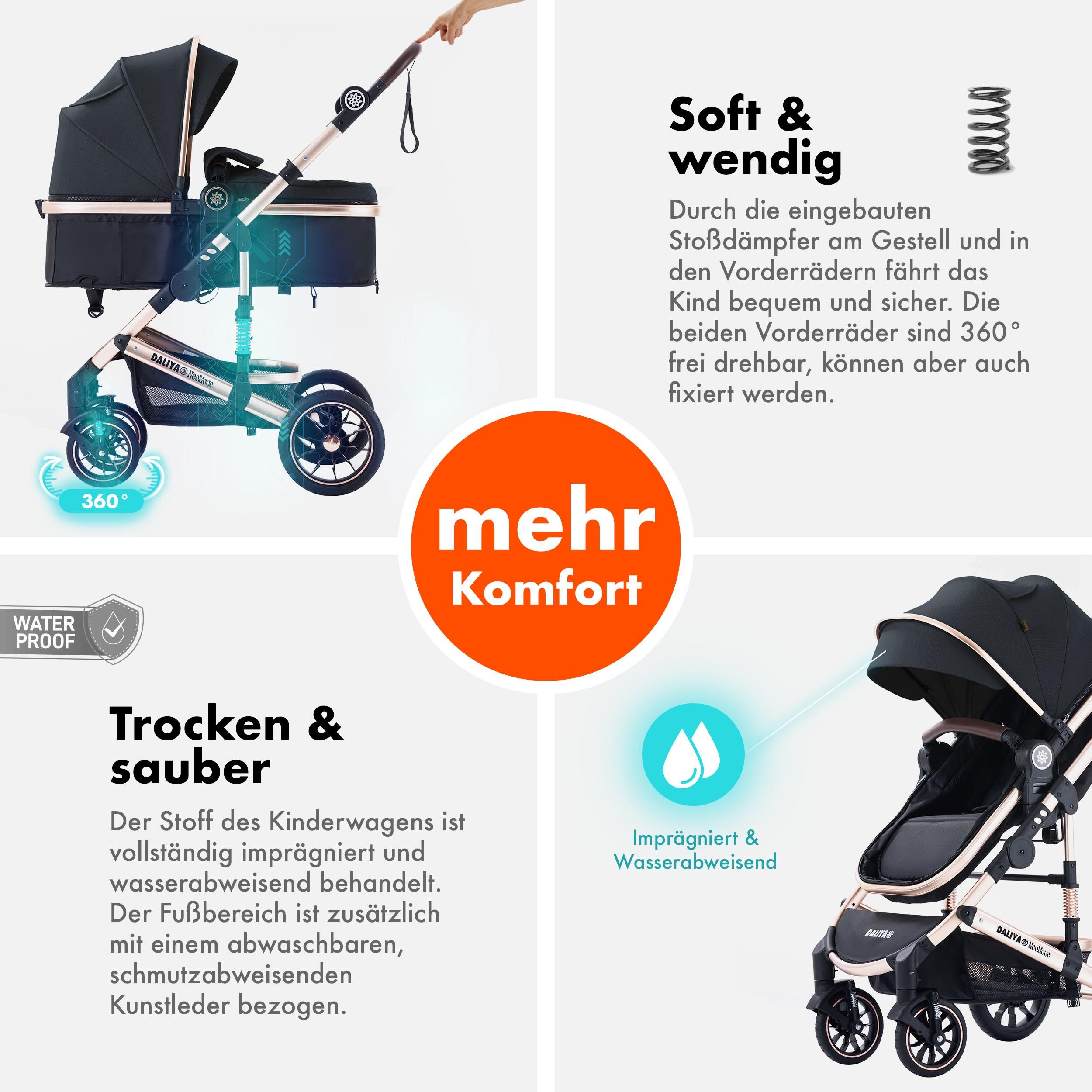Thumbnail - Daliya® Kombi-Kinderwagen NEOMOVE 2in1 Kinderwagen, Buggy und Babywanne in einem, Babywanne und Sportsitz, Alu-Rahmen, G...