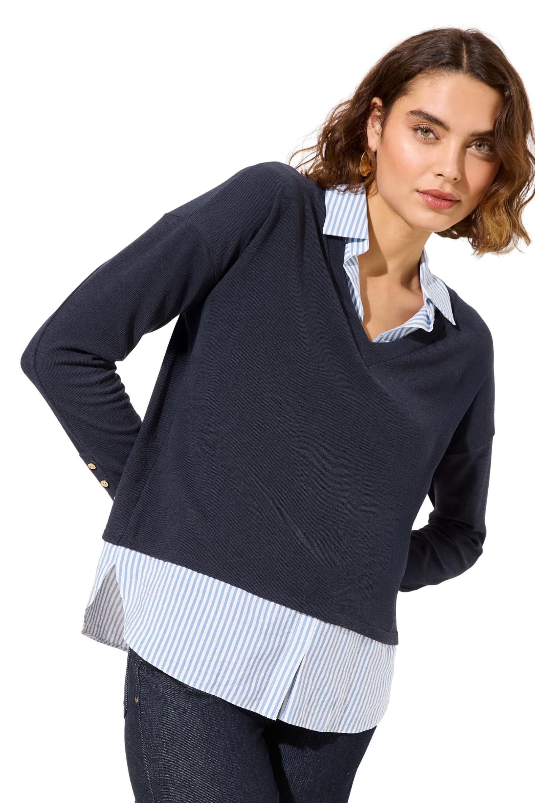 Friends Like These Strickpullover Friends Like These 2-in-1-Pulli, Jersey-Popeline (1-tlg)