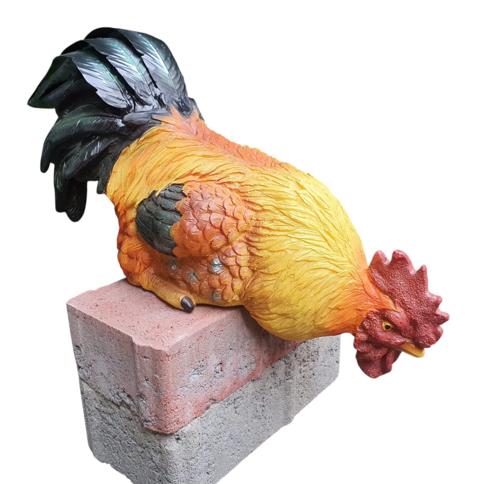 Aspinaworld Gartenfigur Kantensitzer Hahn 24 cm – Figur aus Kunstharz