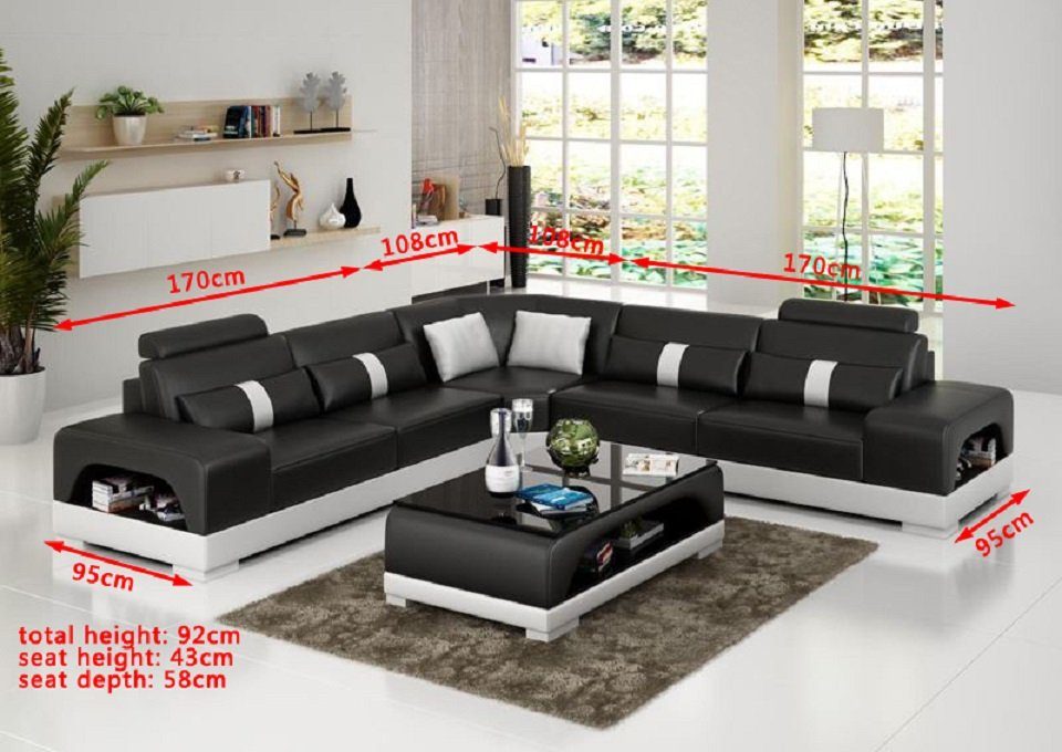 JVmoebel Made L-Form Schwarz/Weiß Couch Europe Neu, Design Leder Ecksofa in Modern Sofa Wohnlandschaft Ecksofa
