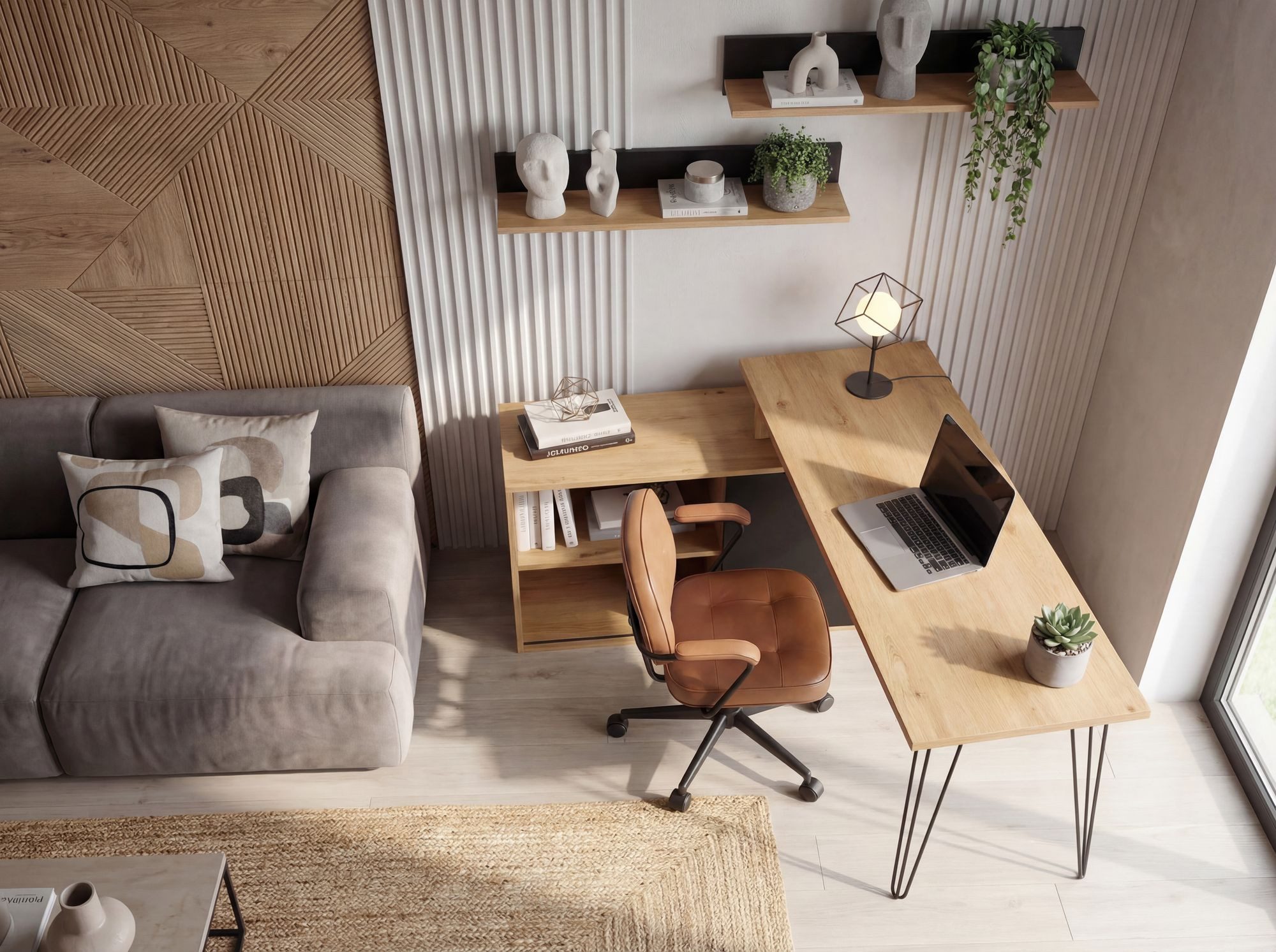 FineBuy Schreibtisch MDF 130cm Eiche Dekor Schwarz L Form mit Regal - Design Eckschreibtisch mit Schrank - Computertisch Holzoptik - Schreibtischkombination Sch – Bild 4 von 5