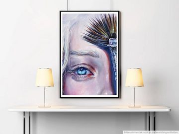 Sinus Art Poster Bild  Pinsel und Blondine mit hellblauen Augen 60x90cm Poster