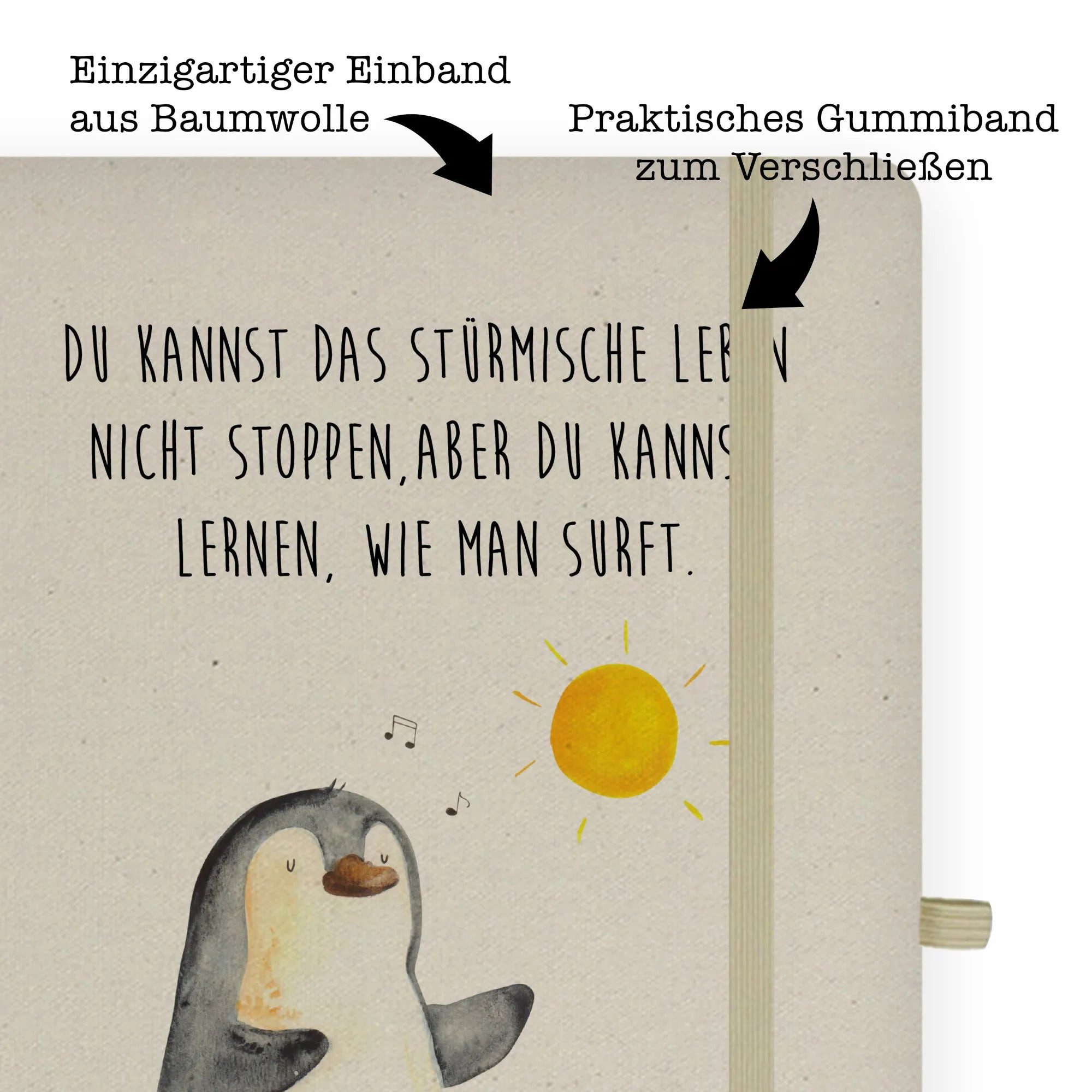 Thumbnail - Mr. & Mrs. Panda Notizbuch Pinguin Surfer - Transparent - Geschenk, Notizbuch A4 Blanko, Hawaii, Mr. & Mrs. Panda, Langl...