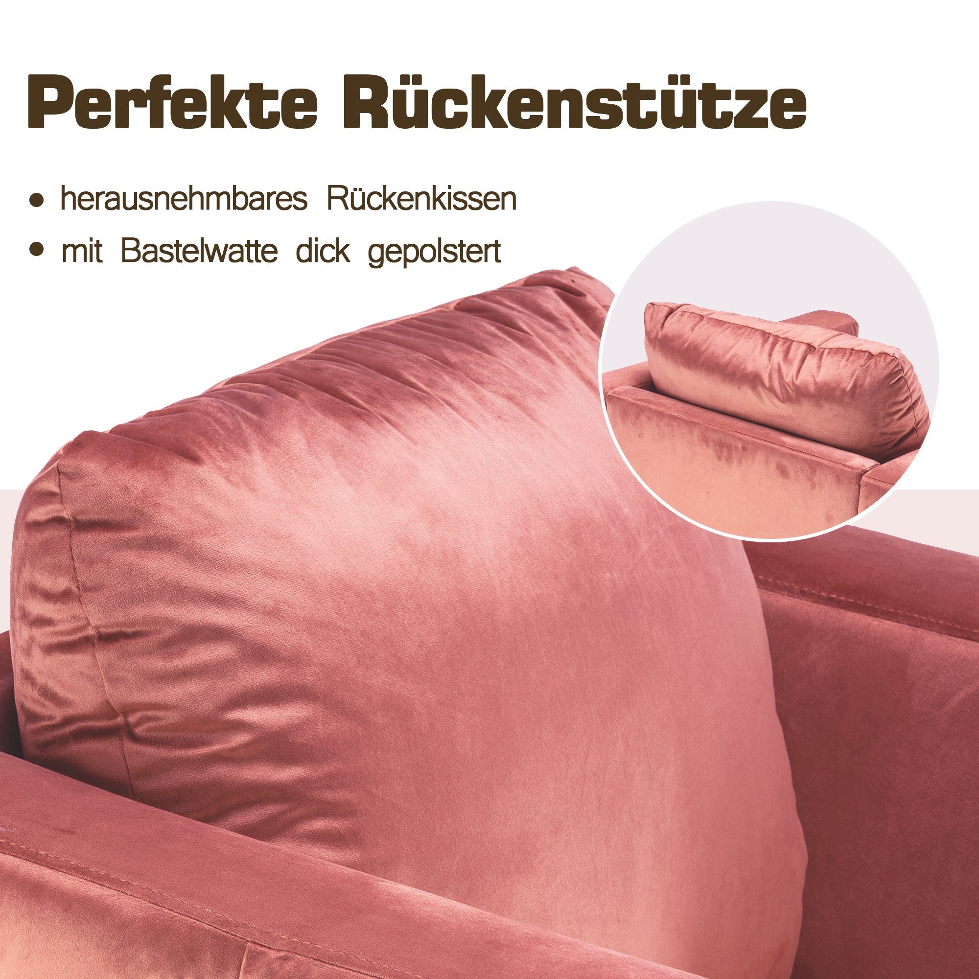 MCombo Chesterfield-Sessel MCombo Lesesessel 4066, Armlehnensessel, mit Sessel Chesterfield Metallbeine, Samt Clubsessel chromfarbigen Pink