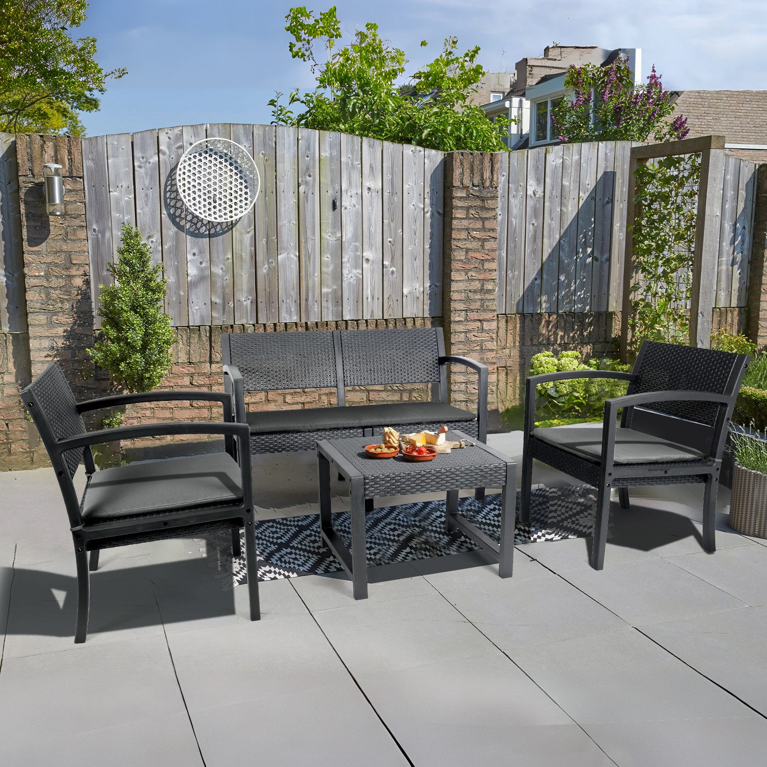 Sekey Balkonset 4 Sitzer Gartenmöbel Polyrattan Gartenlounge-Set Sitzgruppe günstig online kaufen