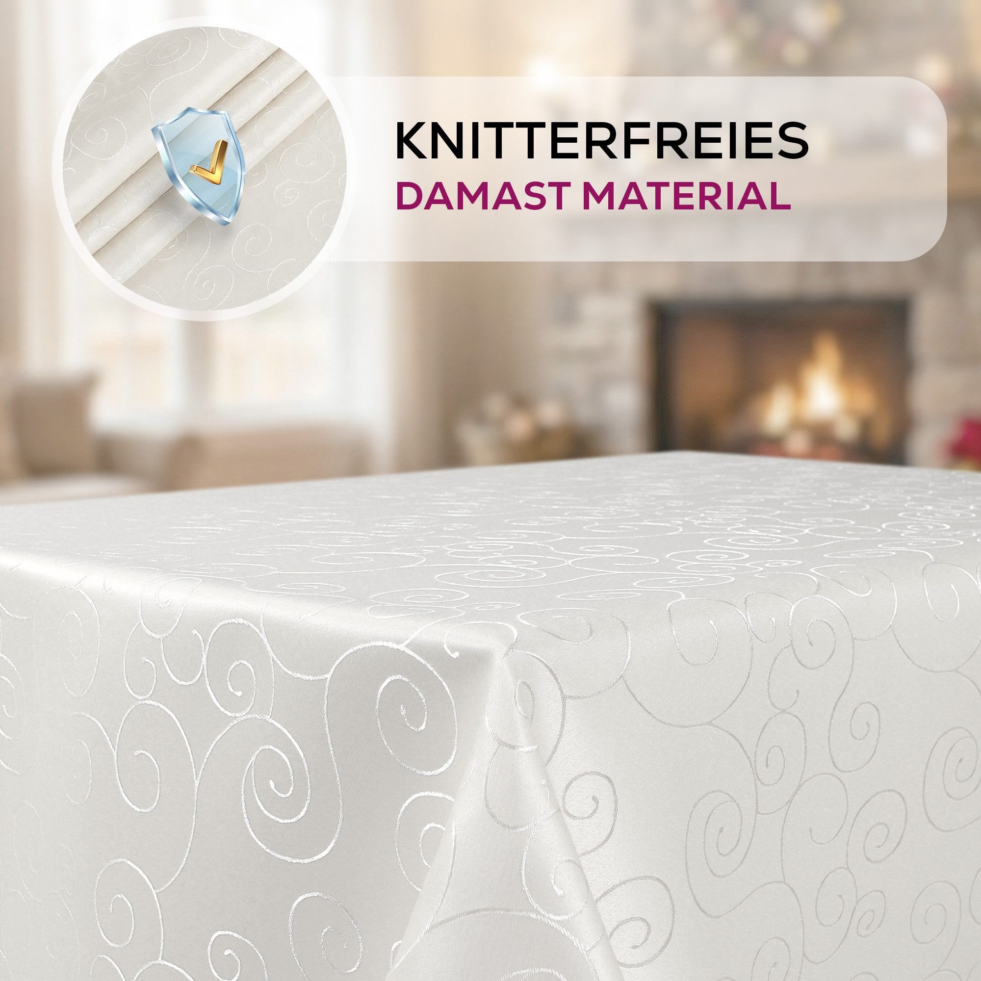 Beautex Tischdecke Damast Ornamente bügelfrei fleckenabweisend pflegeleichte Tischwäsche (1-tlg), Lotuseffekt, Formstabil, Strapazierfähig, Eleganter Glanz, Kni – Bild 4 von 5