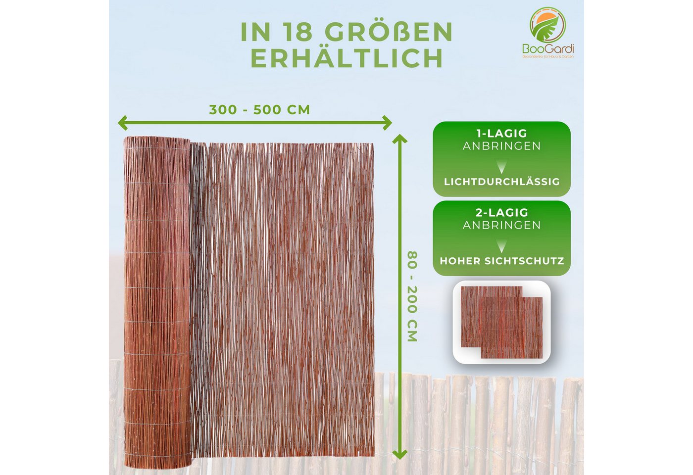 Thumbnail - BooGardi Weidenzaun Weidenmatte mit Kabelbindern, (Höhe 80cm x Breite 3m · viele Größen), Sichtschutz Garten Balkon Terr...