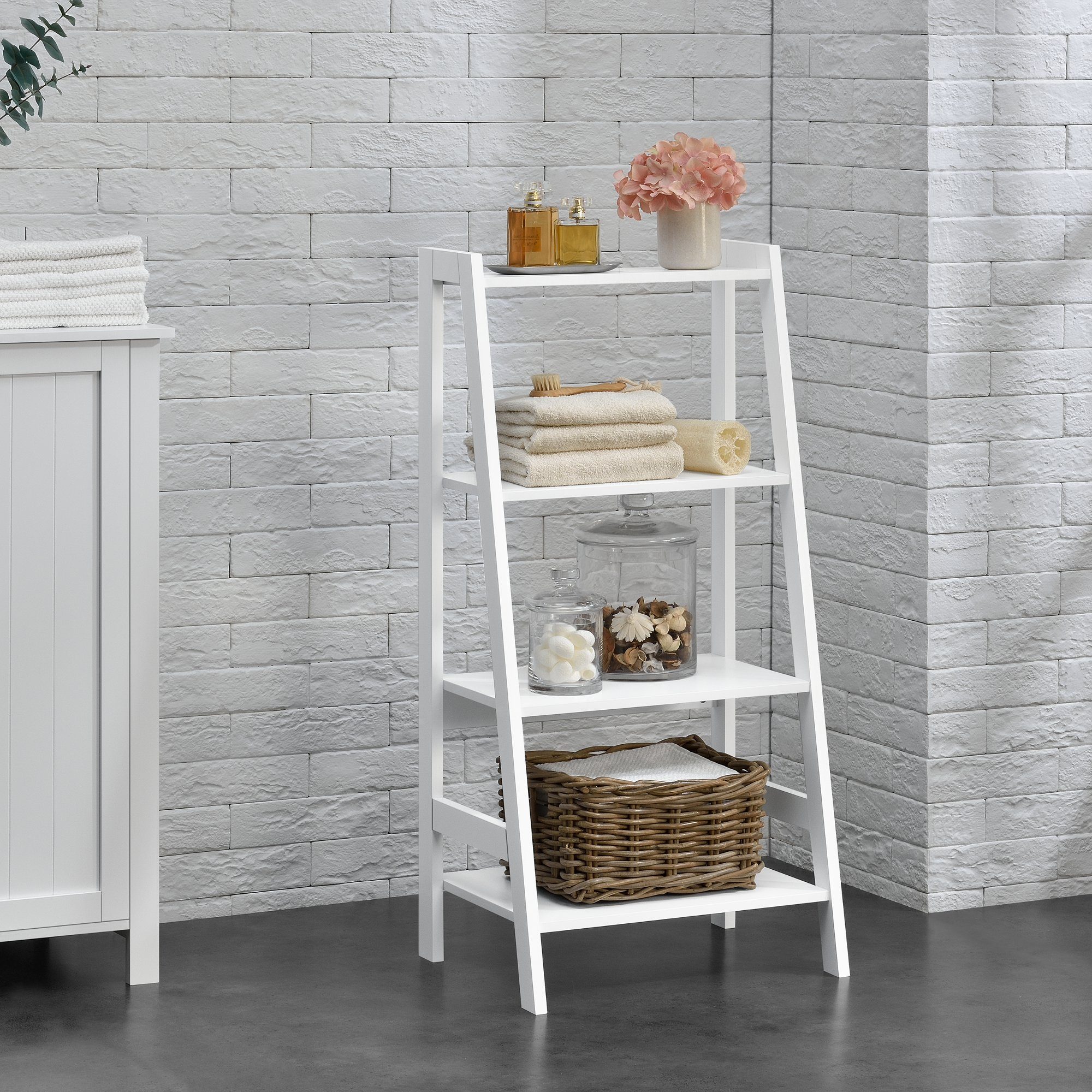 en.casa Standregal, Leiterregal »Himare« weiß 90x43x32cm günstig online kaufen