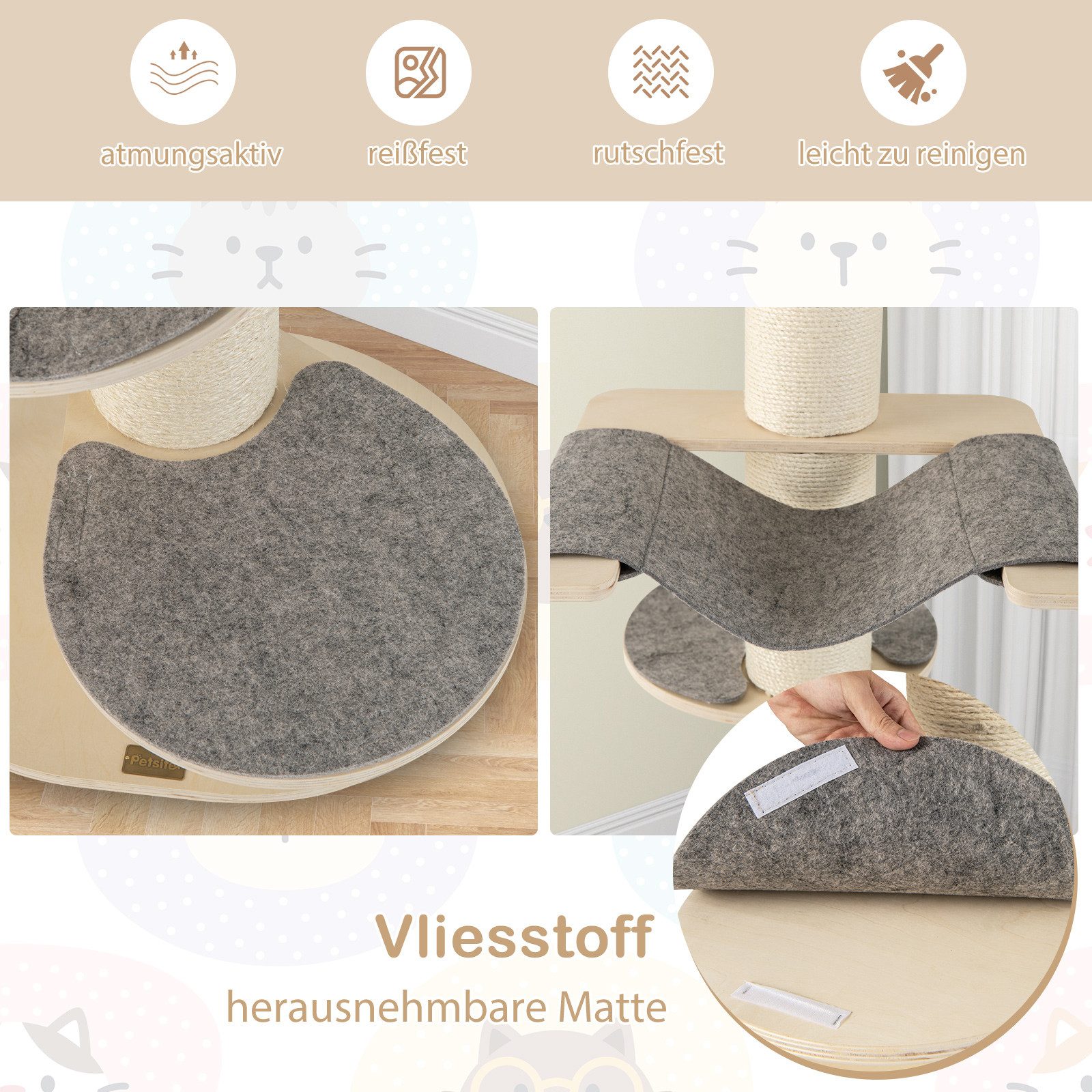 COSTWAY Kratzbaum, 120cm, mit Hängematte & 3 Plattformen & Kratzsäule