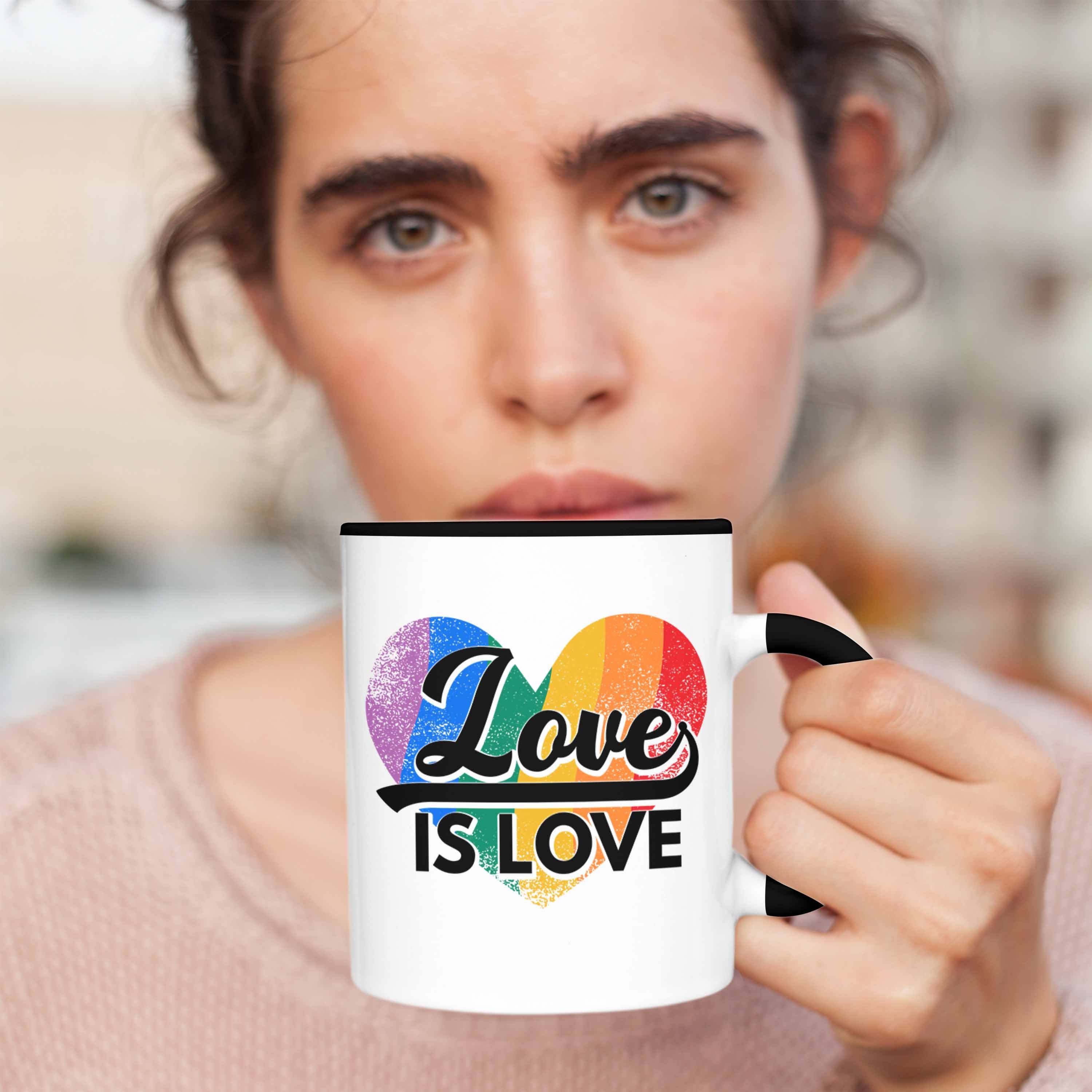 Trendation Tasse Trendation - LGBT Love Transgender Love Schwule Tasse Regenbogen Lesben Schwarz Grafik Lustige Regenbogen Is Geschenk für