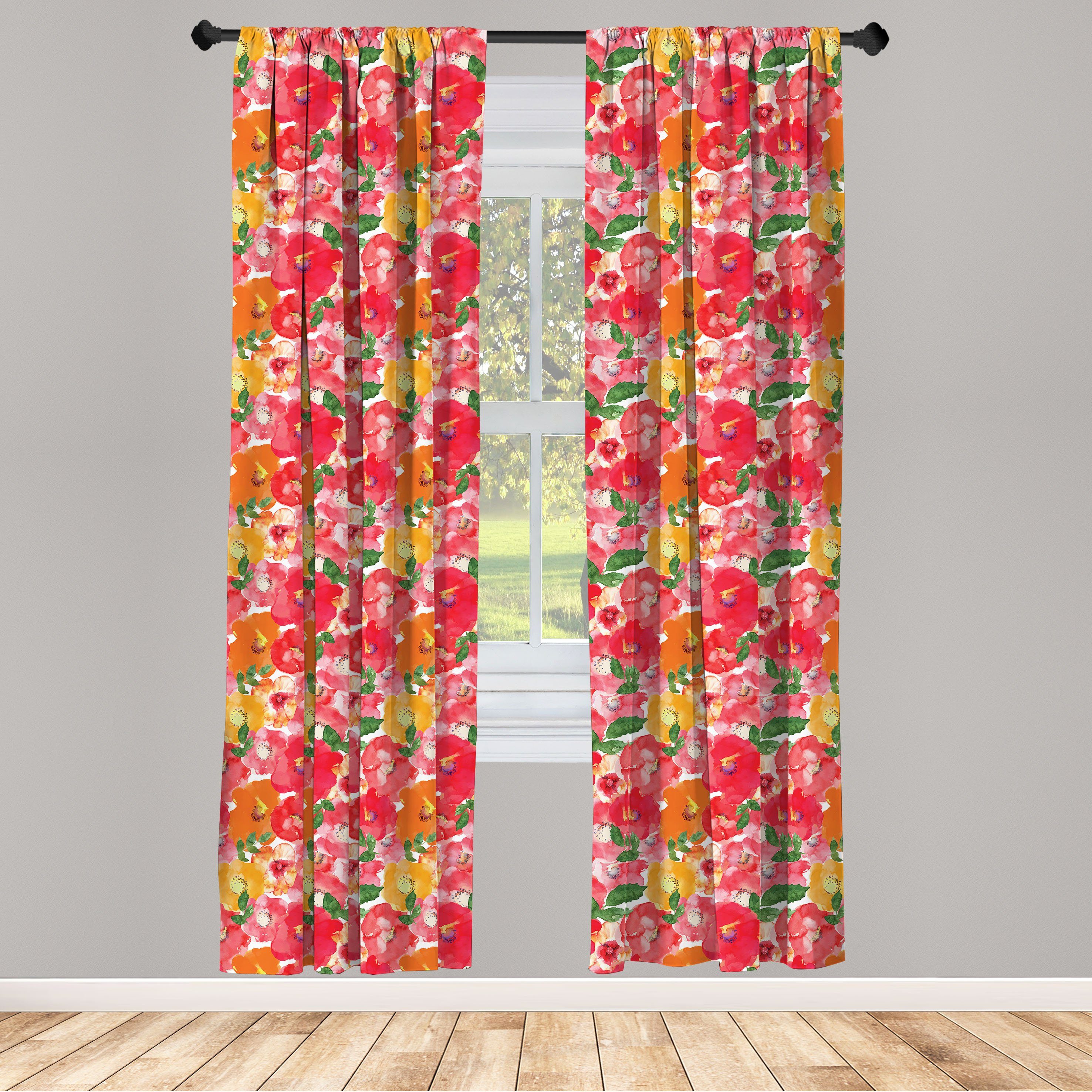 Gardine Vorhang für Wohnzimmer Schlafzimmer Aquarell-Art-Blumen Microfaser, Dekor, Blume Abakuhaus