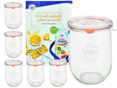 MamboCat Einmachglas 6er Set Weck Gläser 1062ml Tulpengläser Glasdeckel Einkochring Klammer, Glas