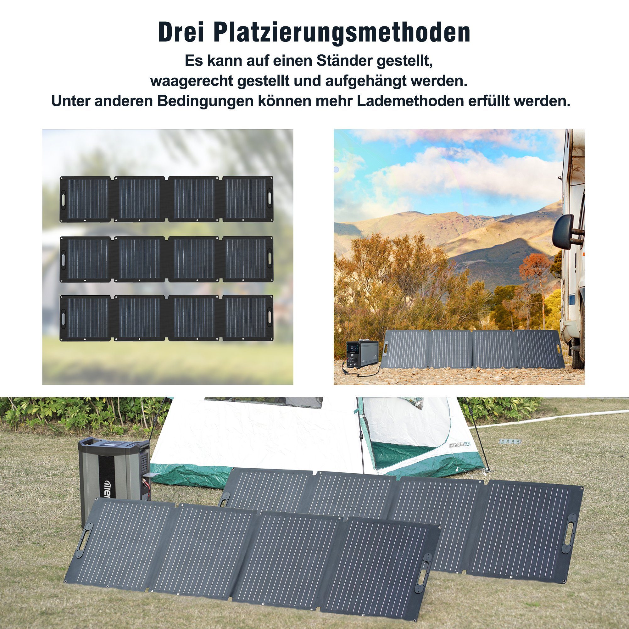Merax Solaranlage SD200, 200,00 W, Monokristallin, Faltbar und Mobil, Solarmodul tragbar, Solarpanel wasserdicht