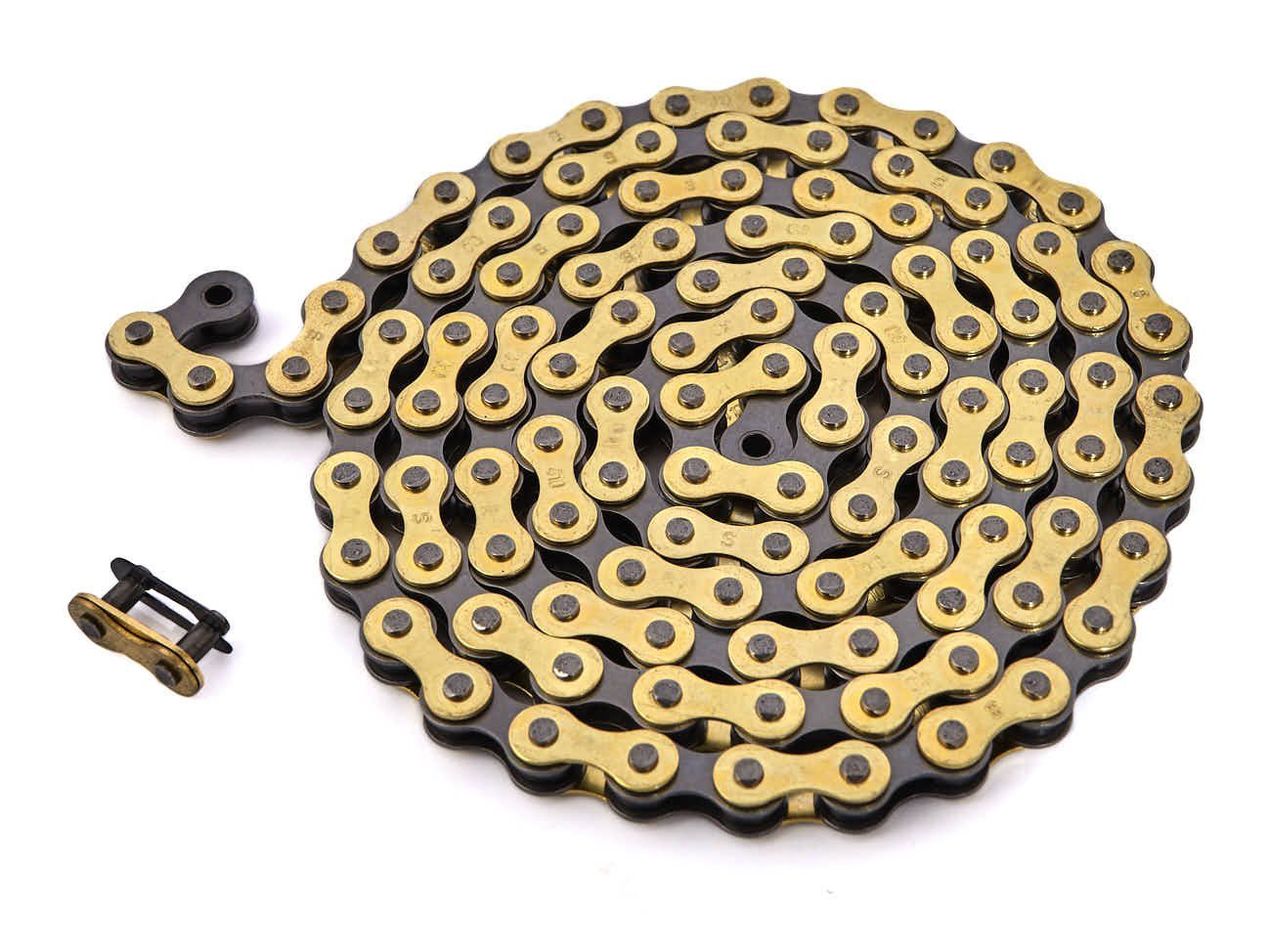 KHEbikes Fahrradkette KHE BMX Kette 1/2" x 1/8" gold, 112 Glieder inkl. Schloss (Kompatibel mit BMX Freestyle und Eingang) Inklusive Kettenschloss