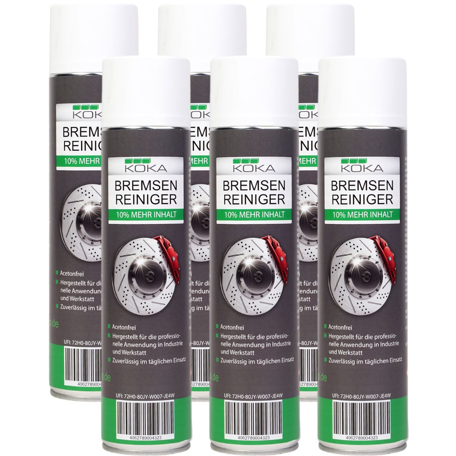 KOKA 6x Set Bremsen-Reiniger 360° Spray Teile-Reiniger Bremsenreiniger (Spar-Set, [6-St. 6x 660ml Dose Reinigung Entfettet für Auto Bremsen Maschinen Motor Kupplung etc)