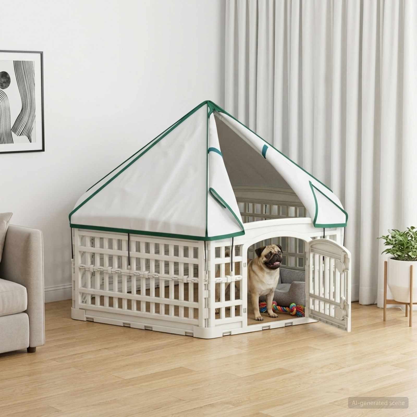 vidaXL Freigehege 6-Panel-Hundespielplatz 122 x 106,5 x 82 cm Kunststoff Weiß