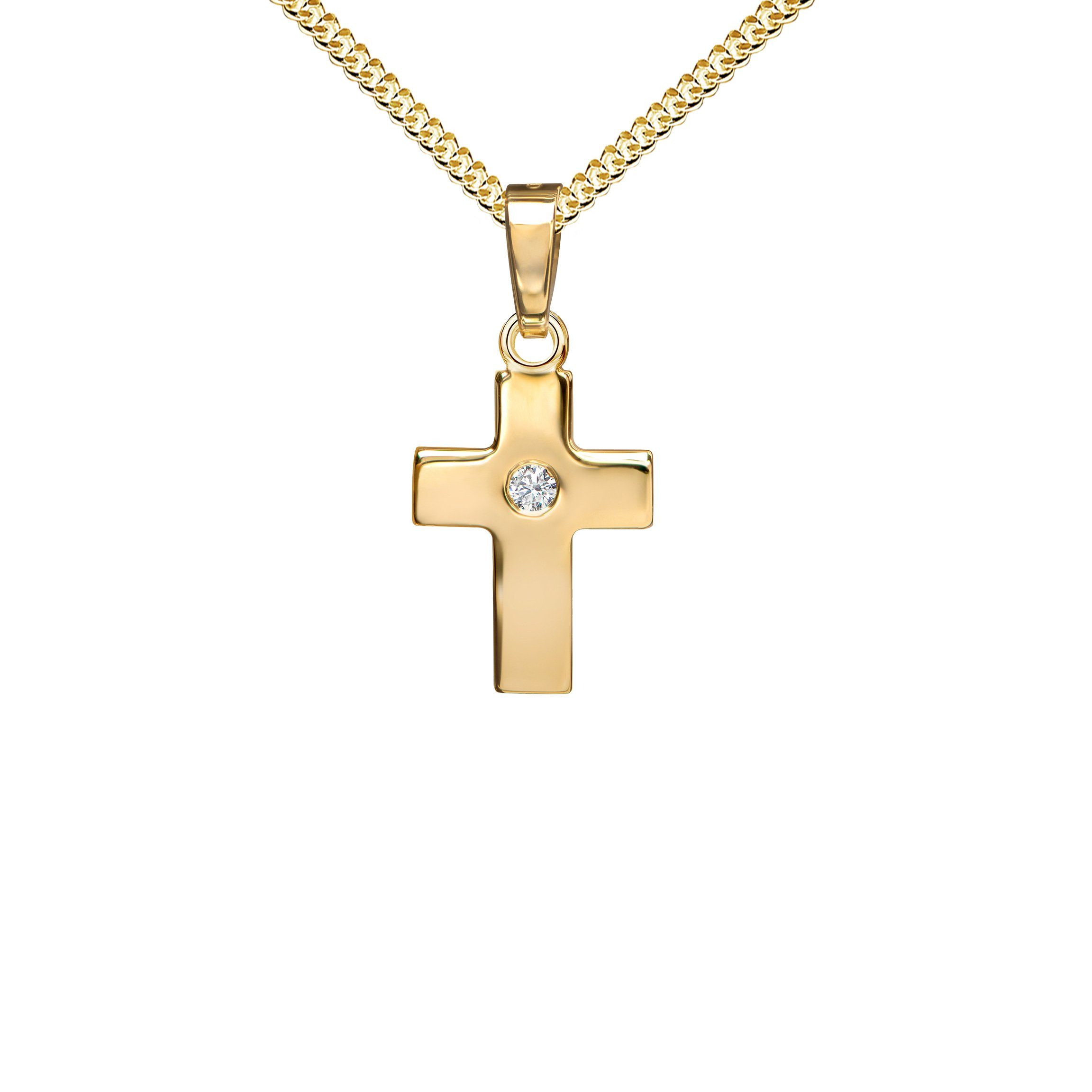 Kreuzkette Kreuzanhänger 333 Gold mit Zirkonia - Made in Germany