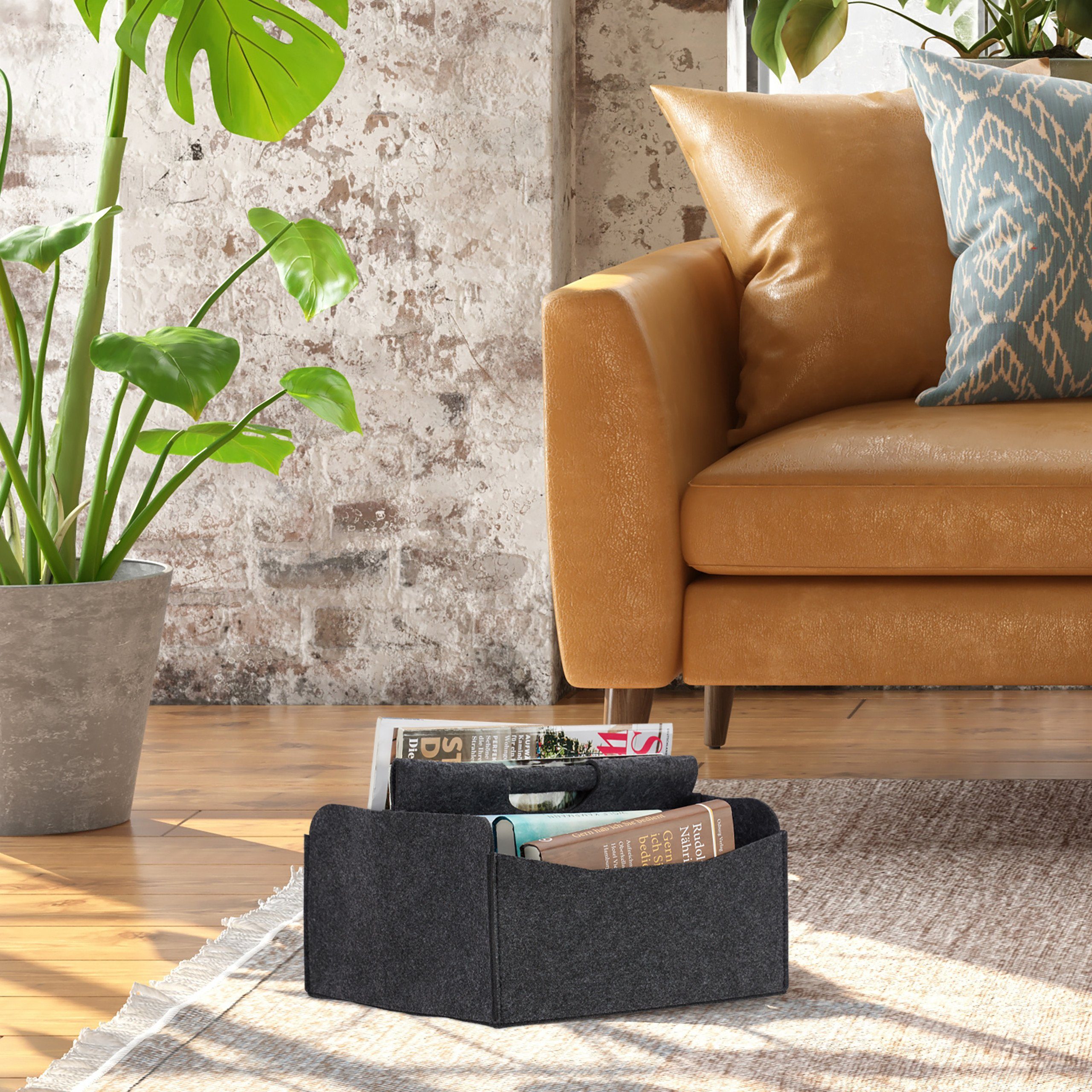 relaxdays Zeitungsständer Zeitungskorb aus Filz, Anthrazit günstig online kaufen