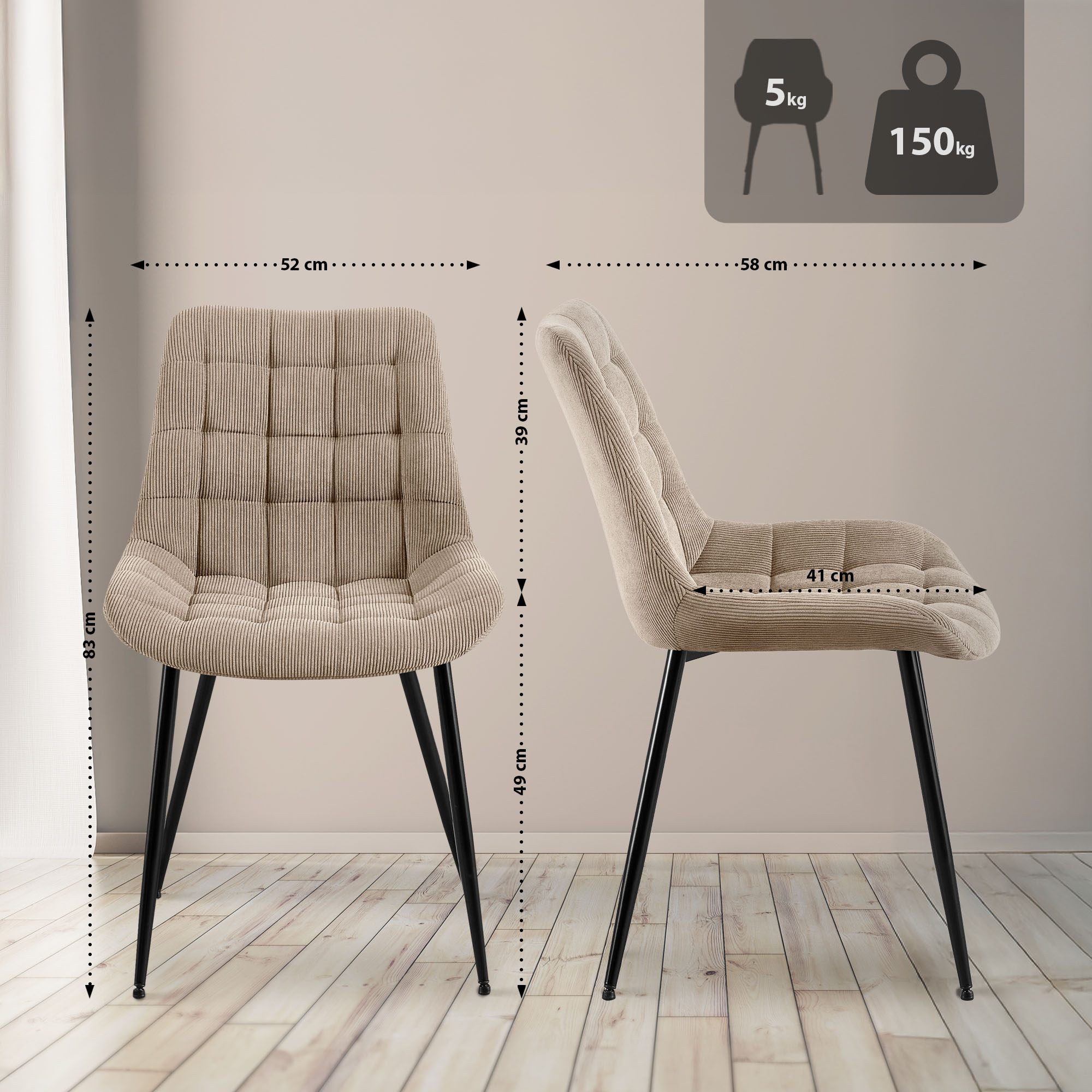 CLP Esszimmerstuhl Sardna, Polsterung mit Cordbezug, Metallgestell günstig online kaufen