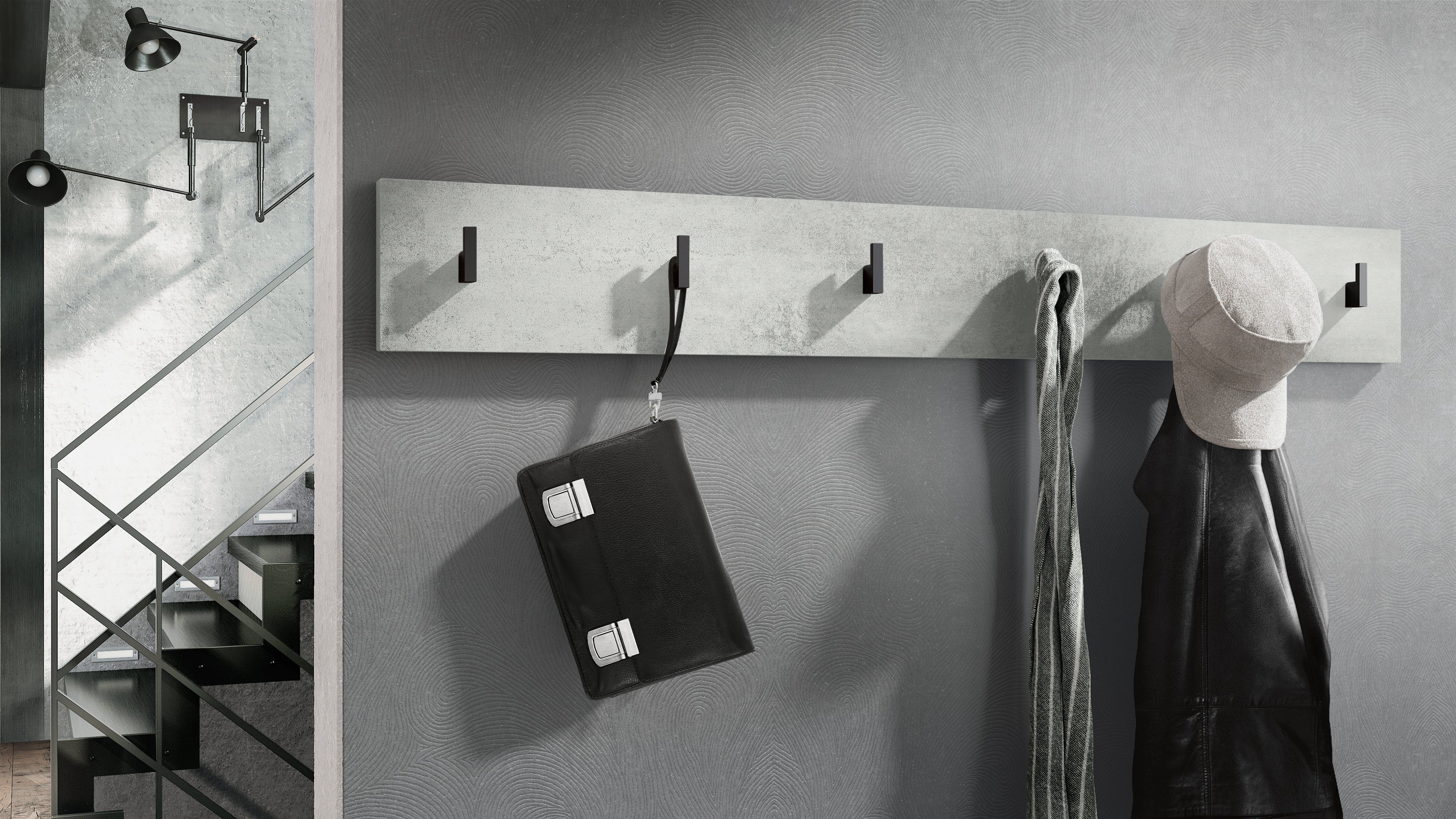 Vladon Garderobenpaneel Linea V1 (Wandgarderobe, mit 6 Kleiderhaken), Beton Oxid Optik (110,5 x 14,5 x 3,5 cm)