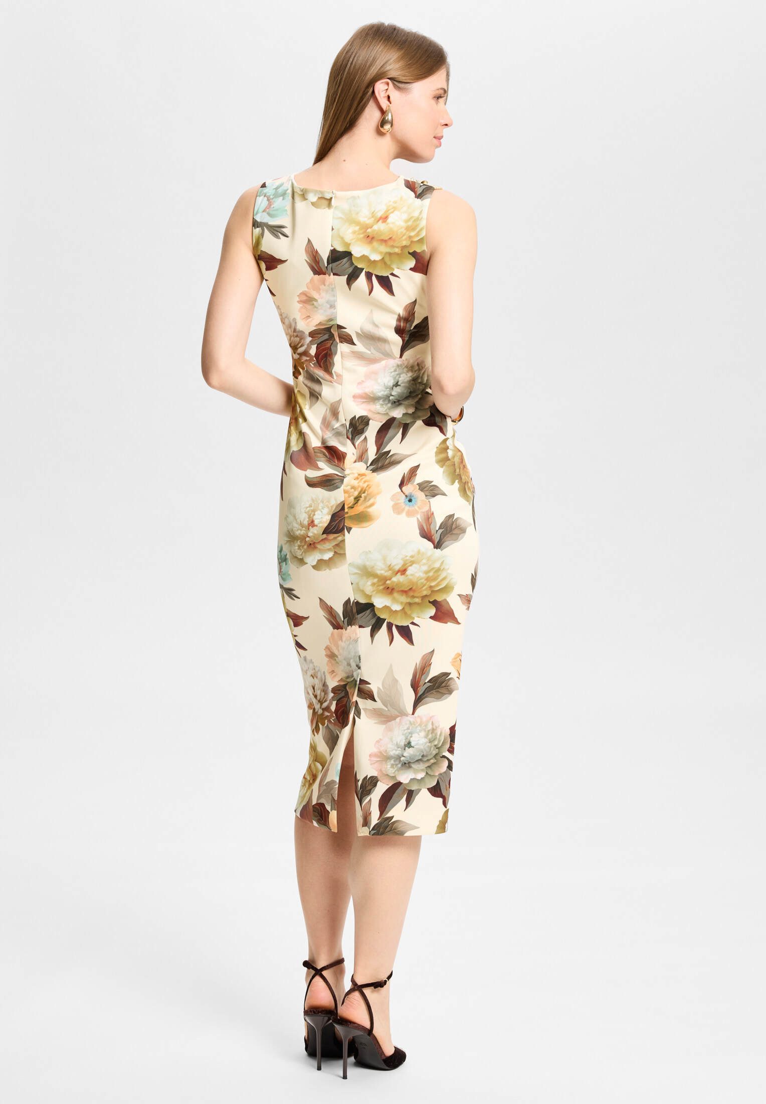 SWING Cocktailkleid - Midi Kleid aus bedrucktem Scuba mit Drapierung