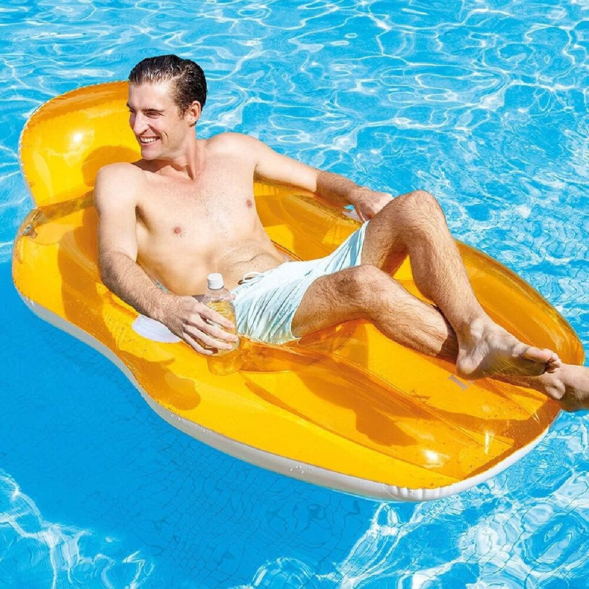 Intex Luftmatratze Lounge Chill N' Float (163x104cm), mit integrierter Rückenlehne & Getränkehalter