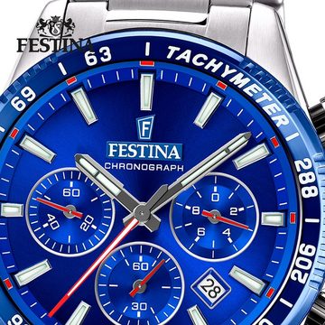 Festina Quarzuhr Festina Herrenuhr Timeless Chronograph, (Analoguhr), Herren Armbanduhr rund, Edelstahlarmband silber, Elegant