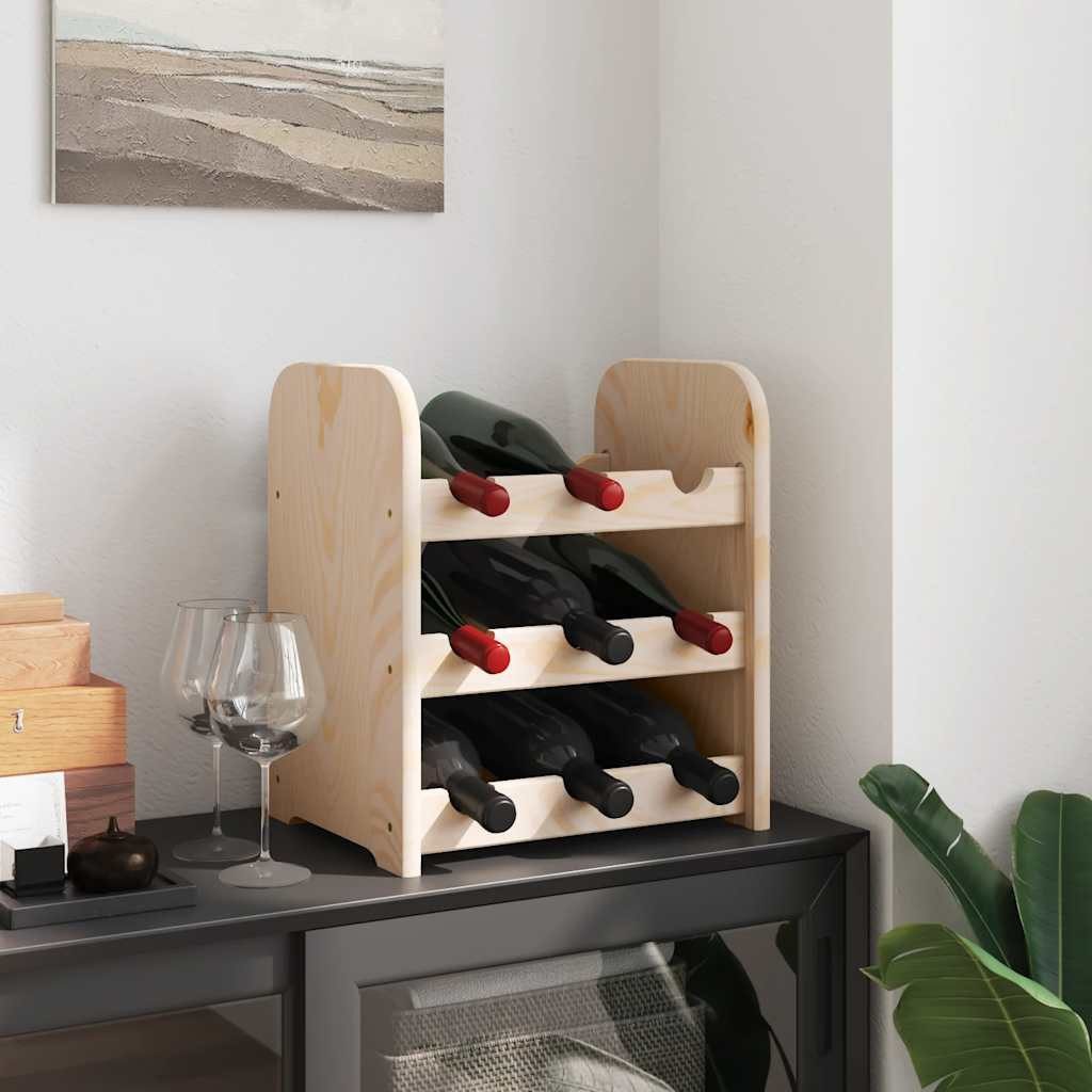furnicato Weinregal aus massivem Kiefernholz 33x25x37 cm in Naturfarbe, 1-tlg., Flaschenhalter mit 3 Ebenen für 9 Flaschen, geeignet für den Keller