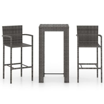 vidaXL Gartenlounge-Set 3-tlg. Garten-Bar-Set mit Armlehnen Poly Rattan Grau, (3-tlg)